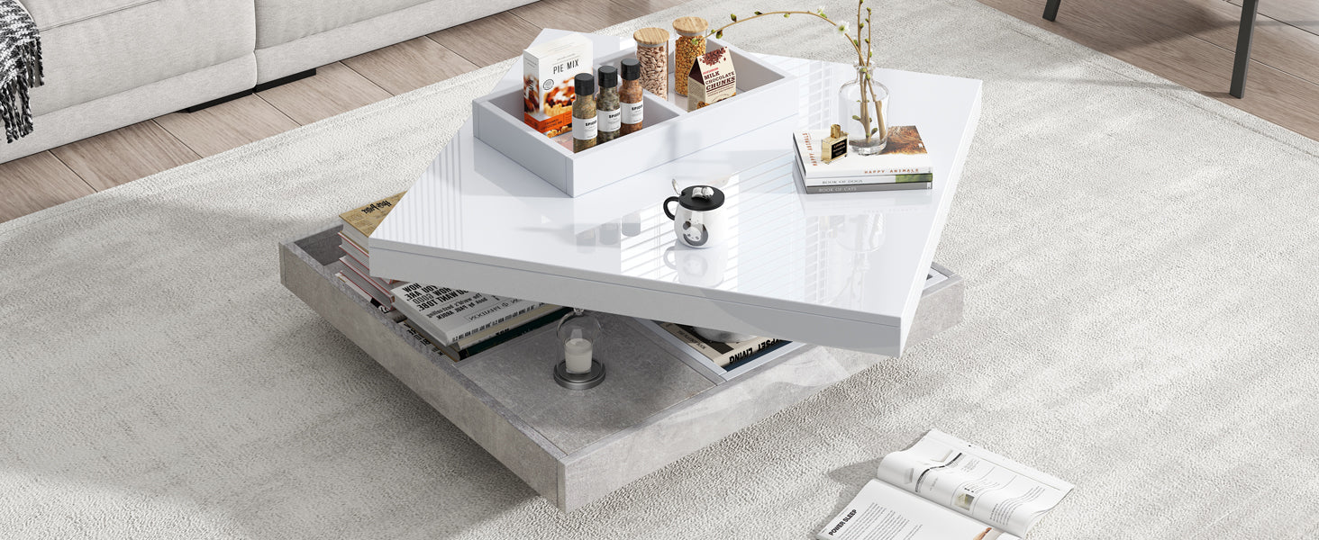 Logidon 360 graden draaibare salontafel 70x70x36 cm wit hoogglans