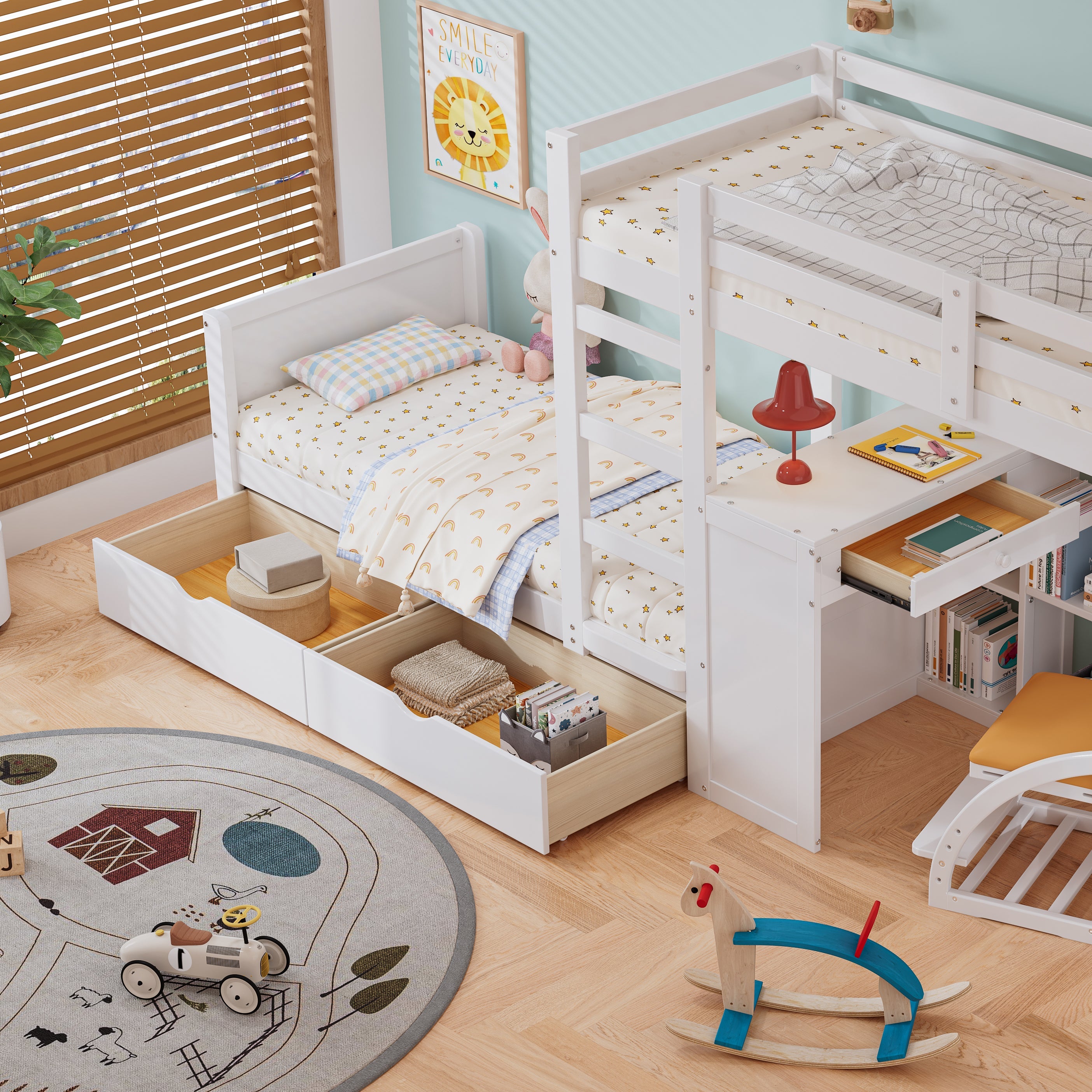 Logidon stapelbed 90x200 cm witte drietrapsladder met bureau