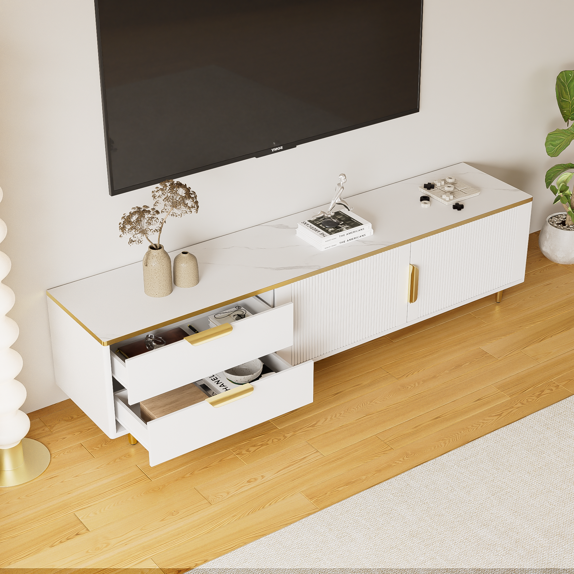 Logidon TV-meubel witgouden accenten 175 cm breed marmerlook