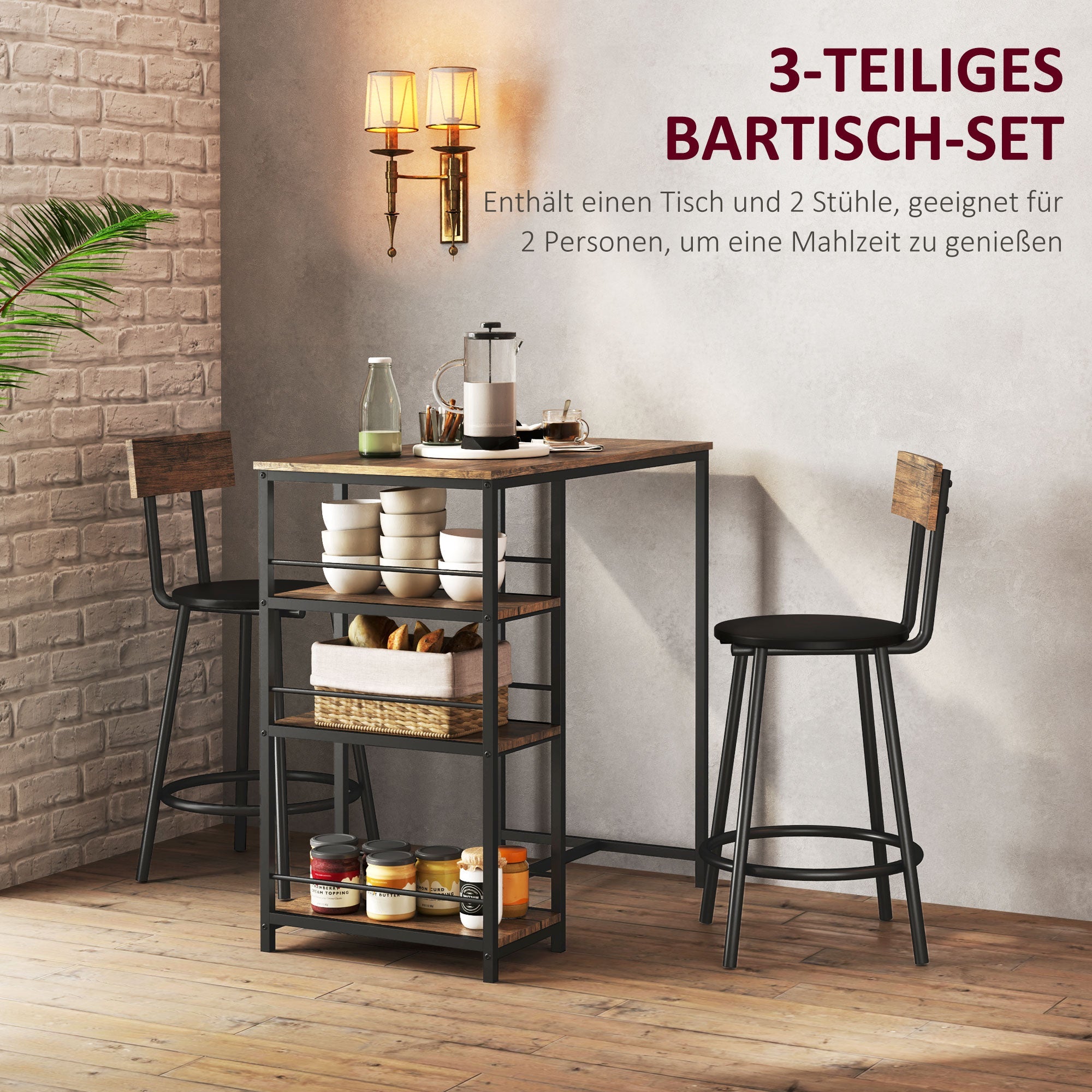 Logidon bartafelset 3-delig industrieel eiken staal 90x50x90 cm