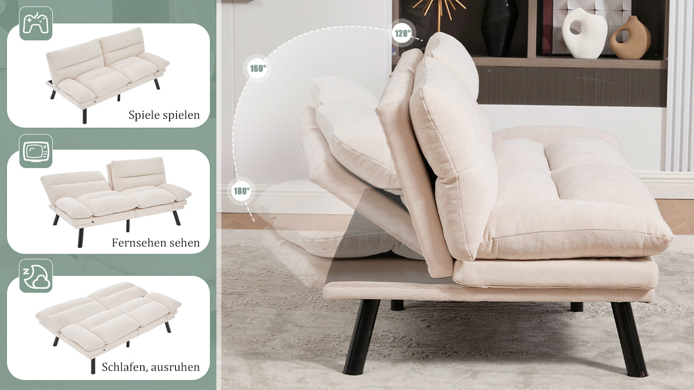 Logidon Moderne Tweezits Chenille Bank Beige Fluweel 165 x 90 x 76 cm