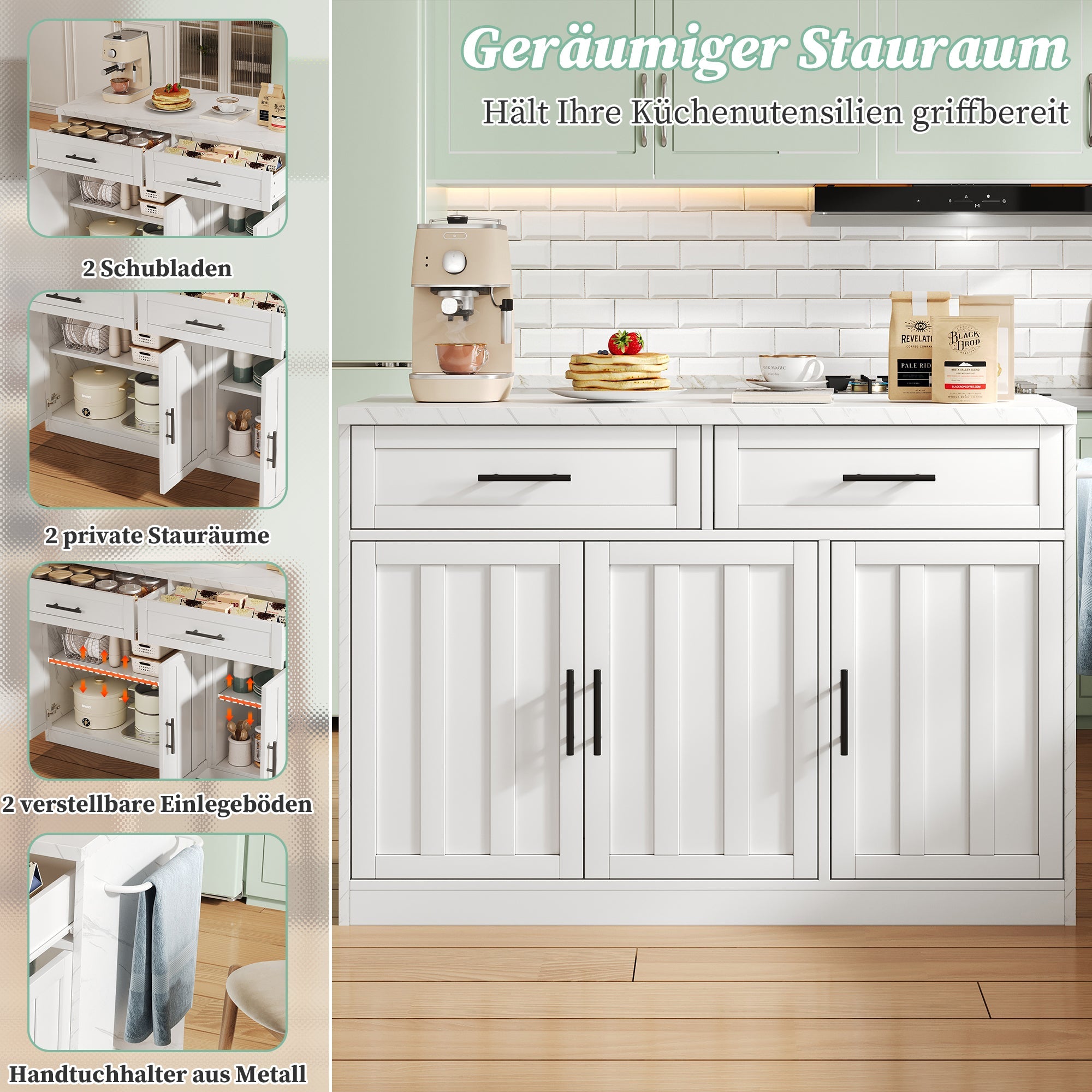 Logidon keukeneiland 120x60x91 cm met USB-aansluitingen wit