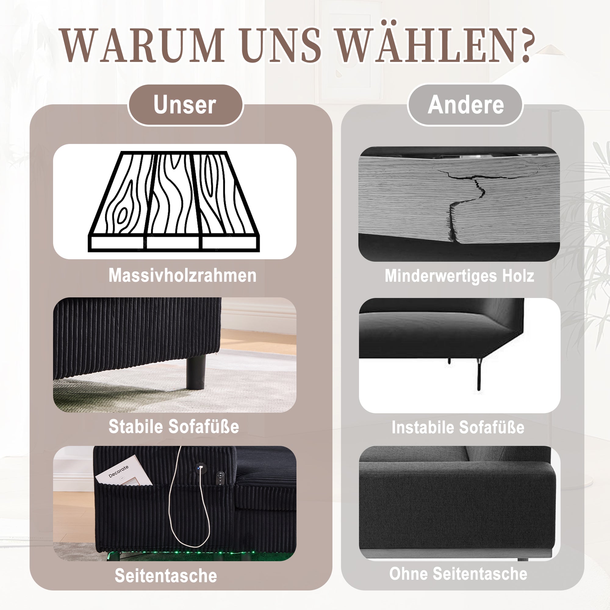Logidon Velvet Chaise Longue Zwart met USB-oplaadpunten en LED-verlichting