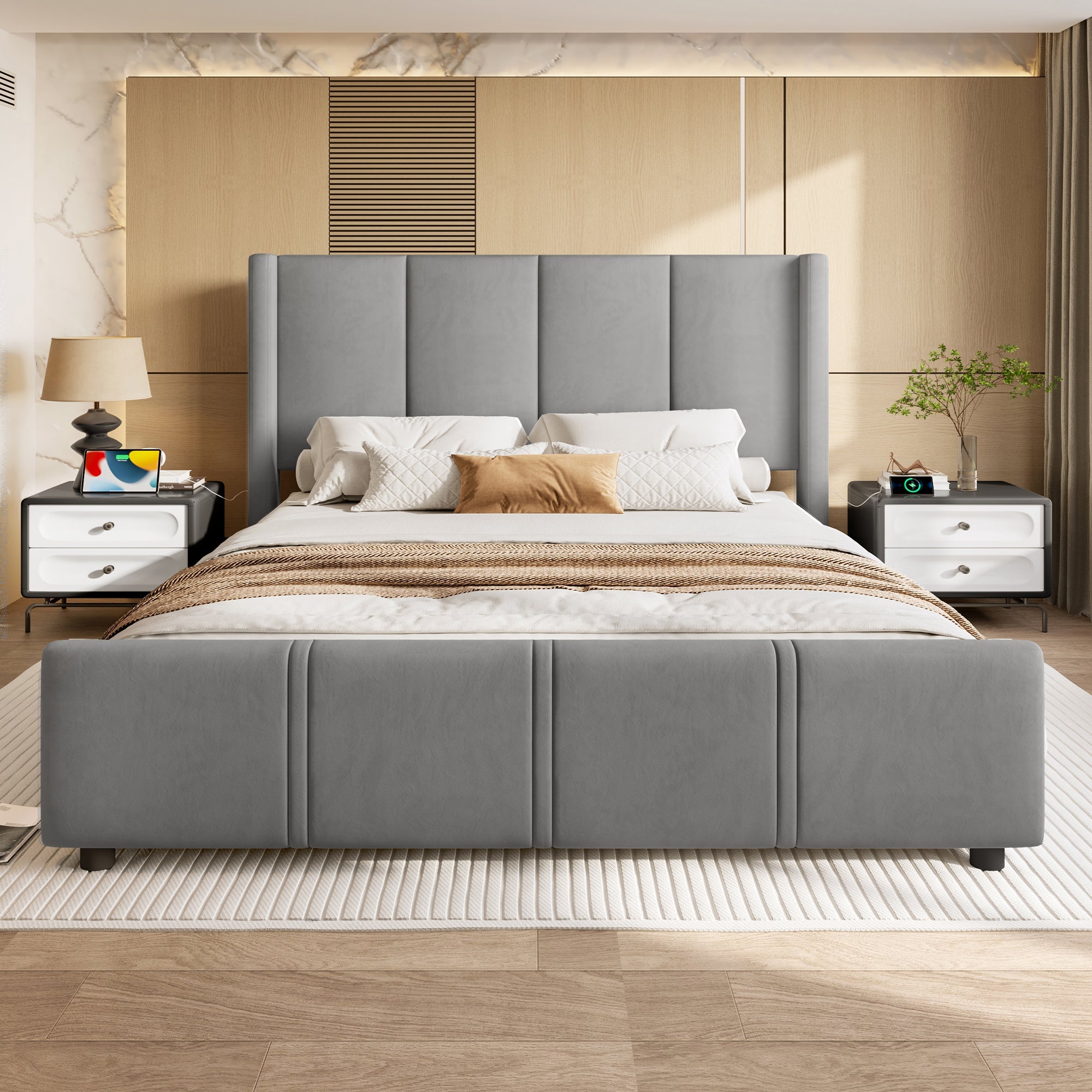 Logidon gestoffeerd bed 160x200 fluweelgrijs met USB-poort
