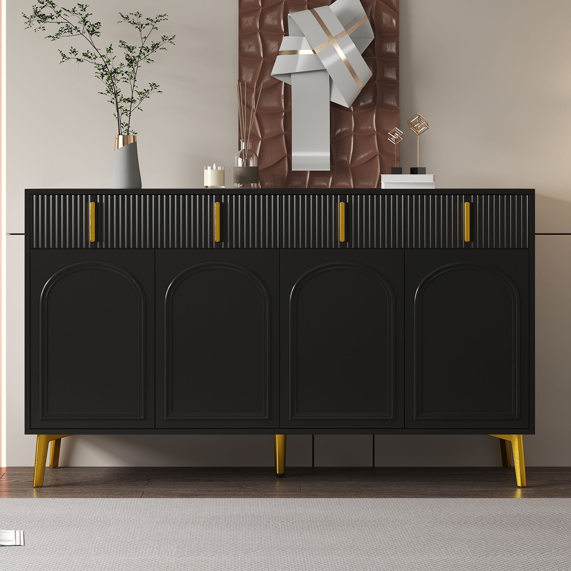 Logidon Dressoir Zwart met Gouden Handgrepen en Poten 140x37,8x82