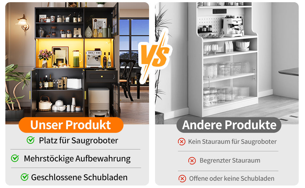 Logidon keukenkast 130x45x180 cm met glazen deuren en LED zwart