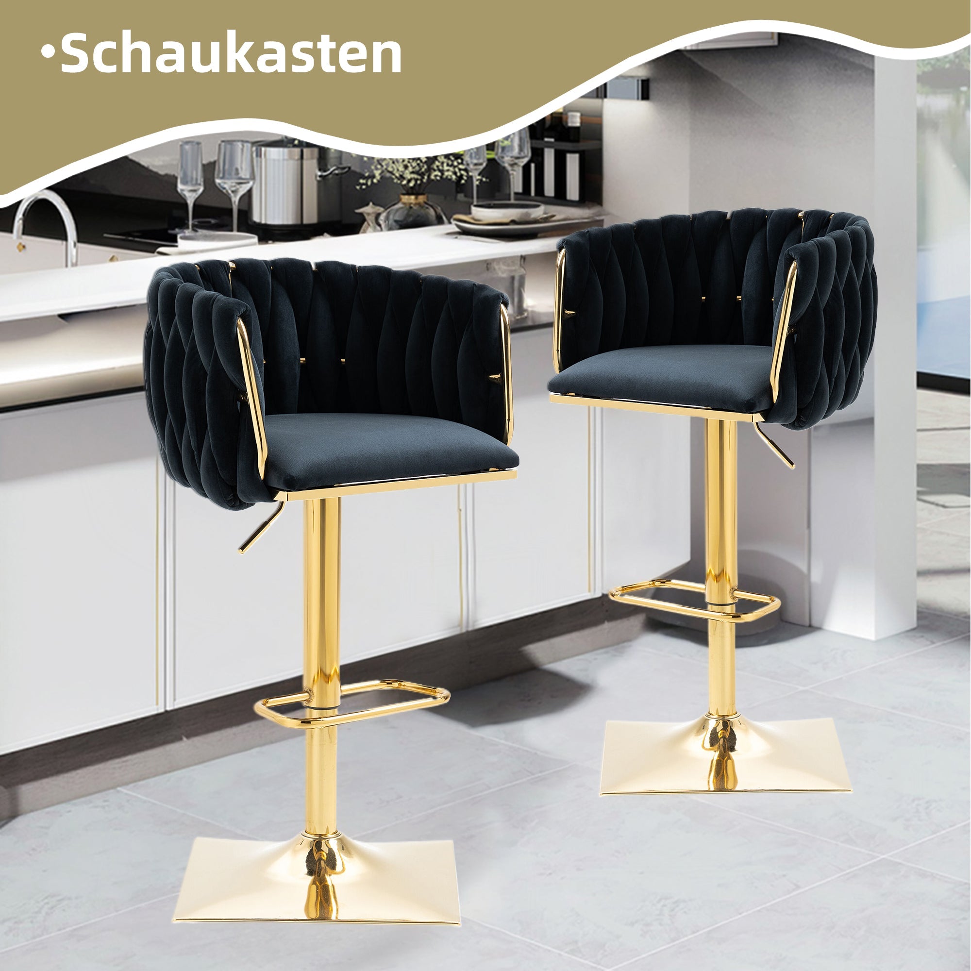 Logidon Vintage Bar Stool Velvet Black Adjustable Height Rotatable