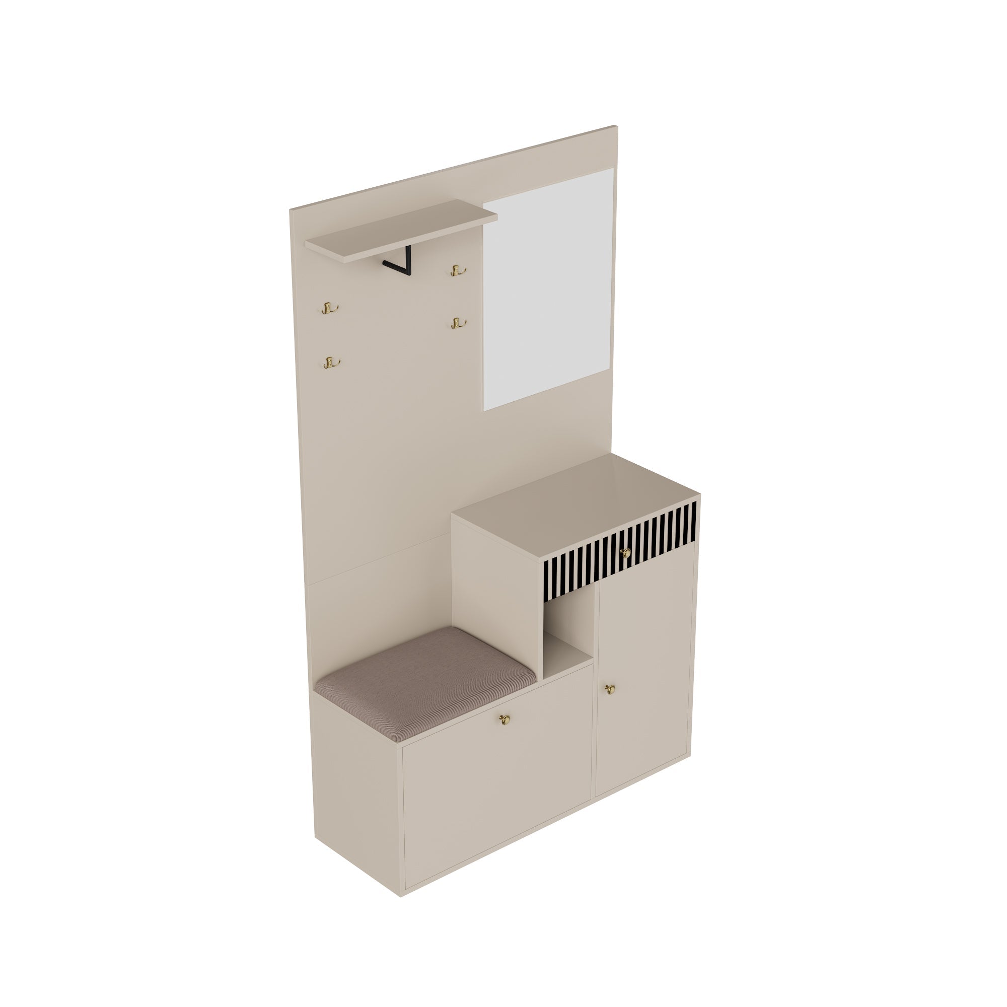 Logidon kledingkastset beige met spiegel en zitkussen 110x185x37 cm