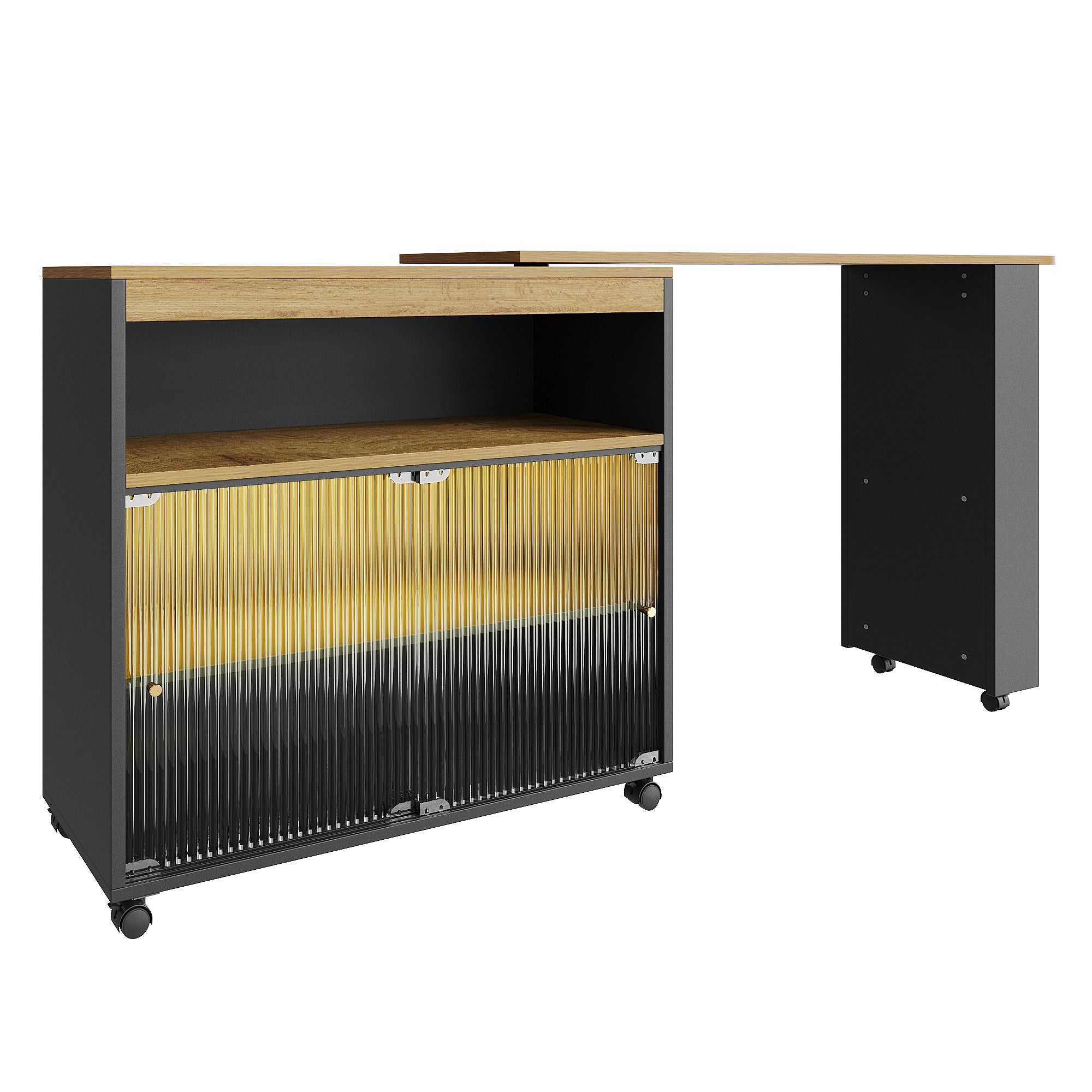 Logidon Uitschuifbare bartafel met opbergruimte en LED 138 tot 204 cm