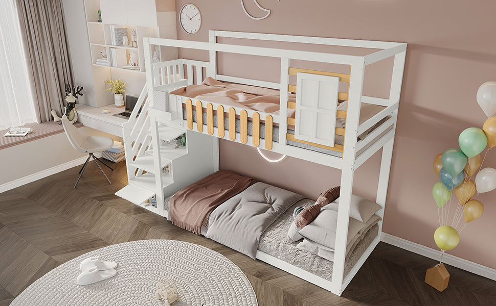 Logidon stapelbed 90x200 cm wit met trapraam en plankenkast