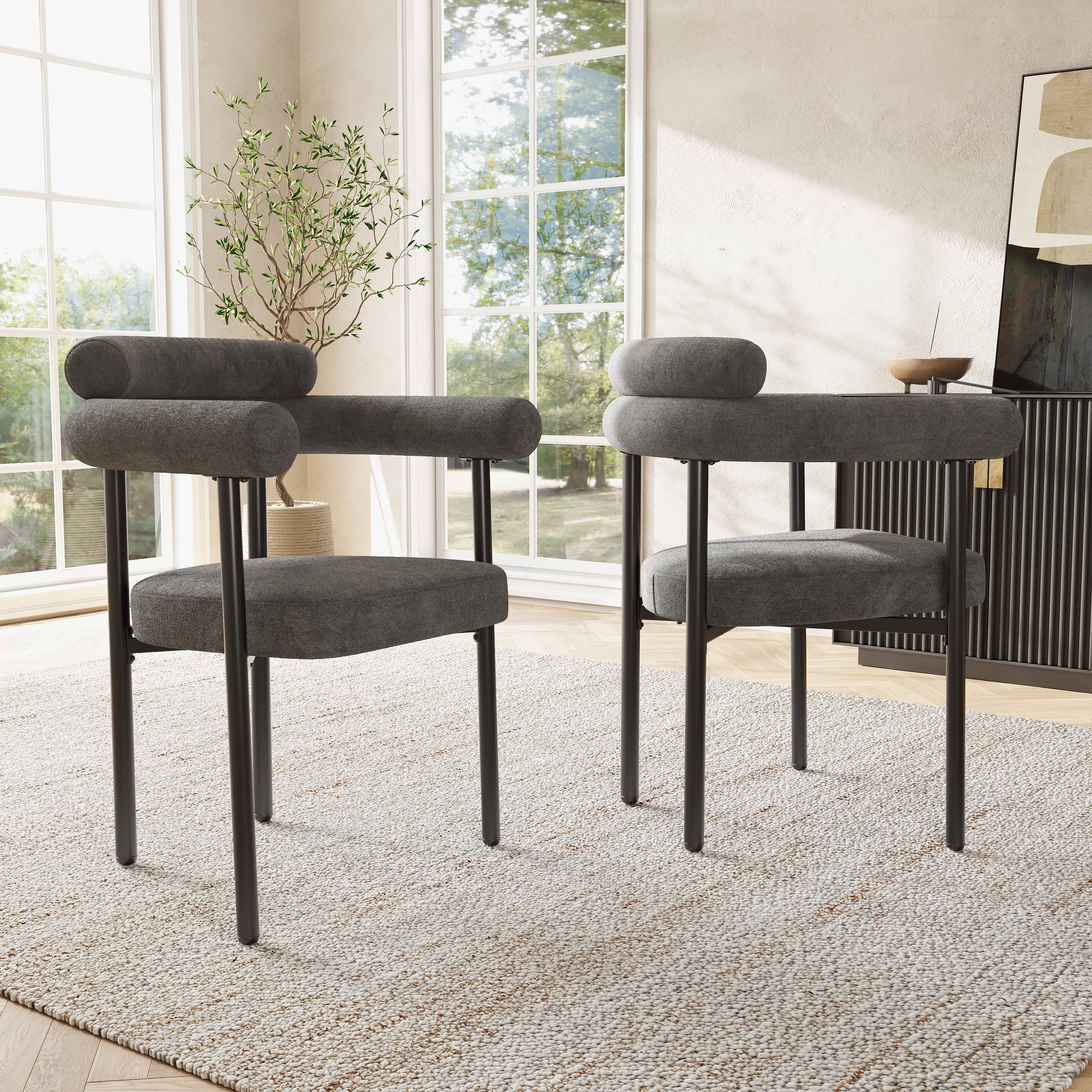 Logidon Dining Room Chairs Set of 4 Dark Gray Velvet Ergonomic W70 D62 cm