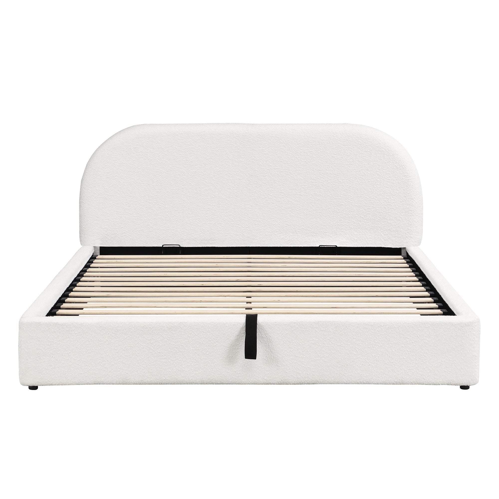 Logidon gestoffeerd bed 180x200 beige bouclé met opbergruimte hydraulische lift