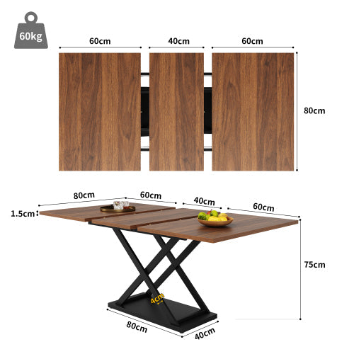 Logidon eettafel telescopisch 120-160 x 80 cm walnoot blad zwarte poten