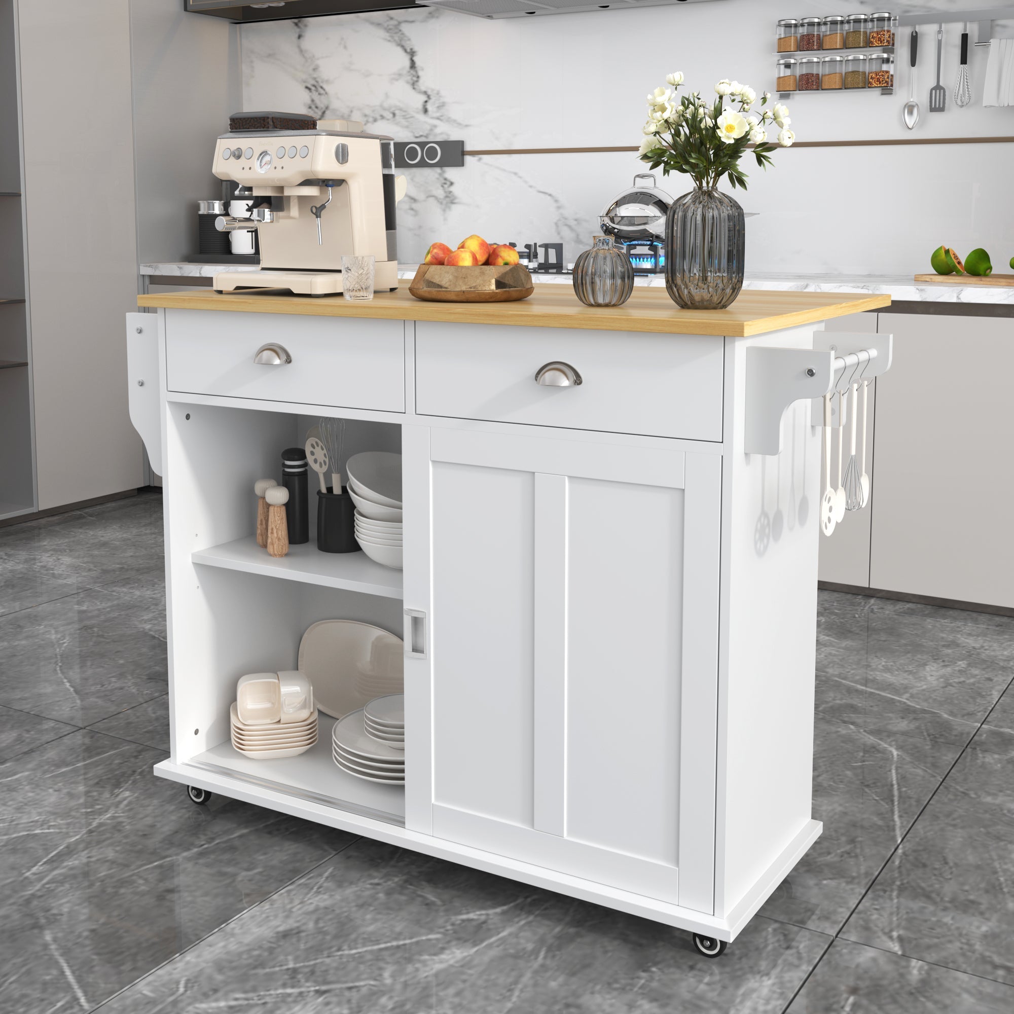 Logidon Dining Room Trolley Sideboard with Folding Table White/Natural Wood
