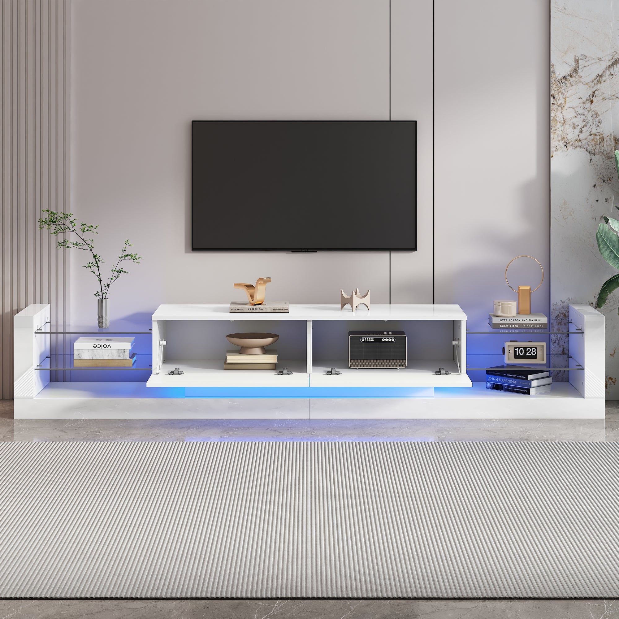 Logidon hoogglans TV-meubel met LED-verlichting 181 cm wit glazen front