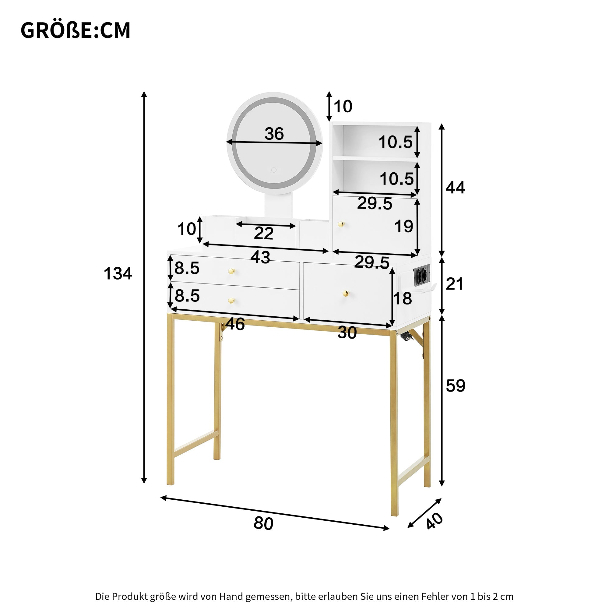Logidon kaptafel met dimbare LED verlichting wit 80x40x134 cm