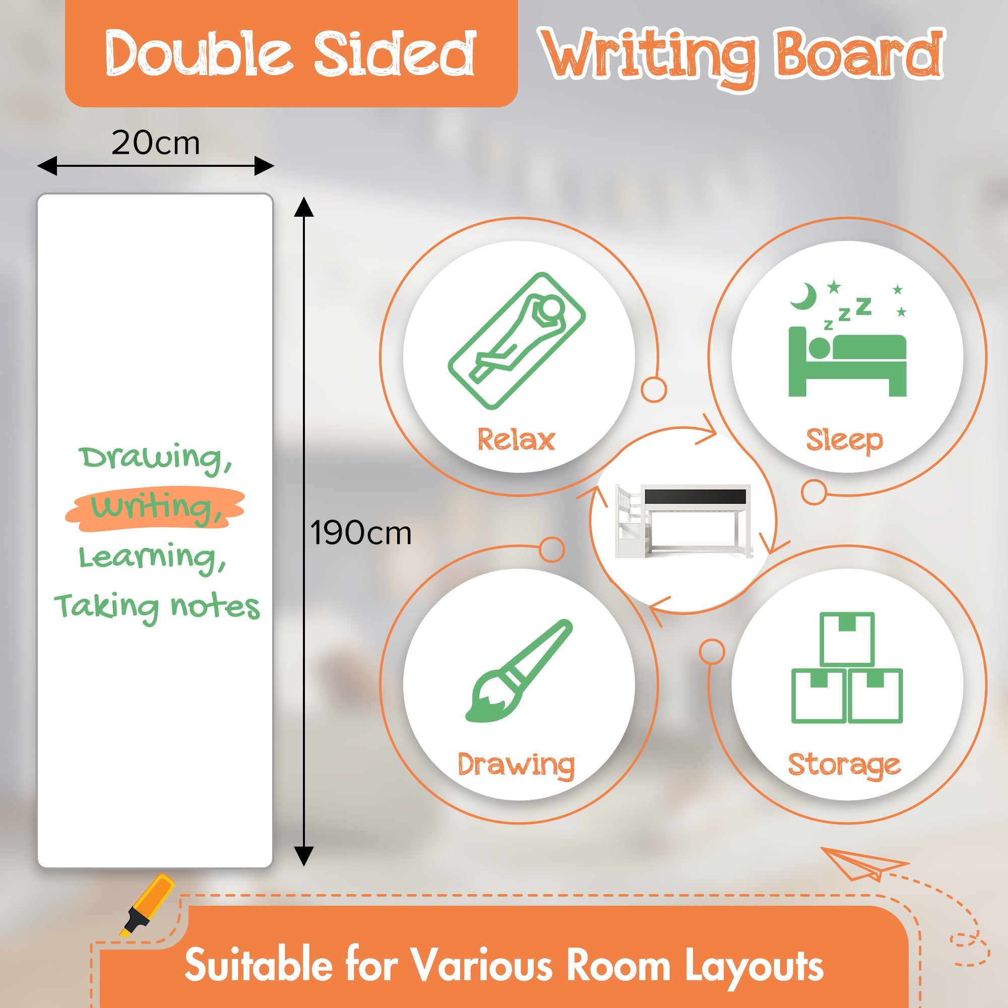 Logidon hoogslaper 90x200 kinderbed met whiteboard wit