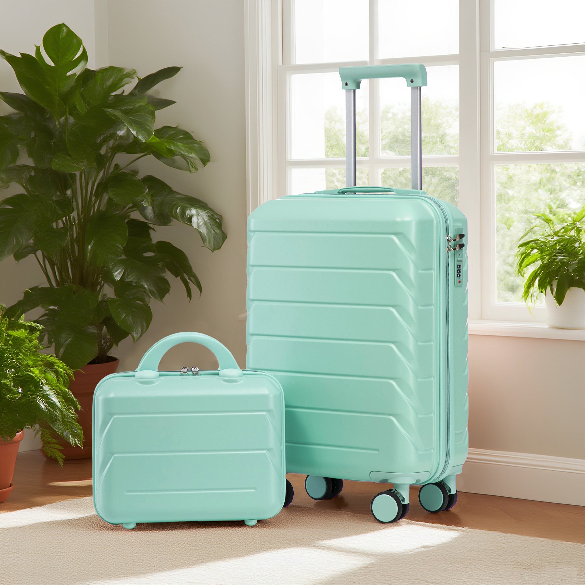 Logidon 14 en 19 inch ABS spinner kofferset mintgroen 2-delig