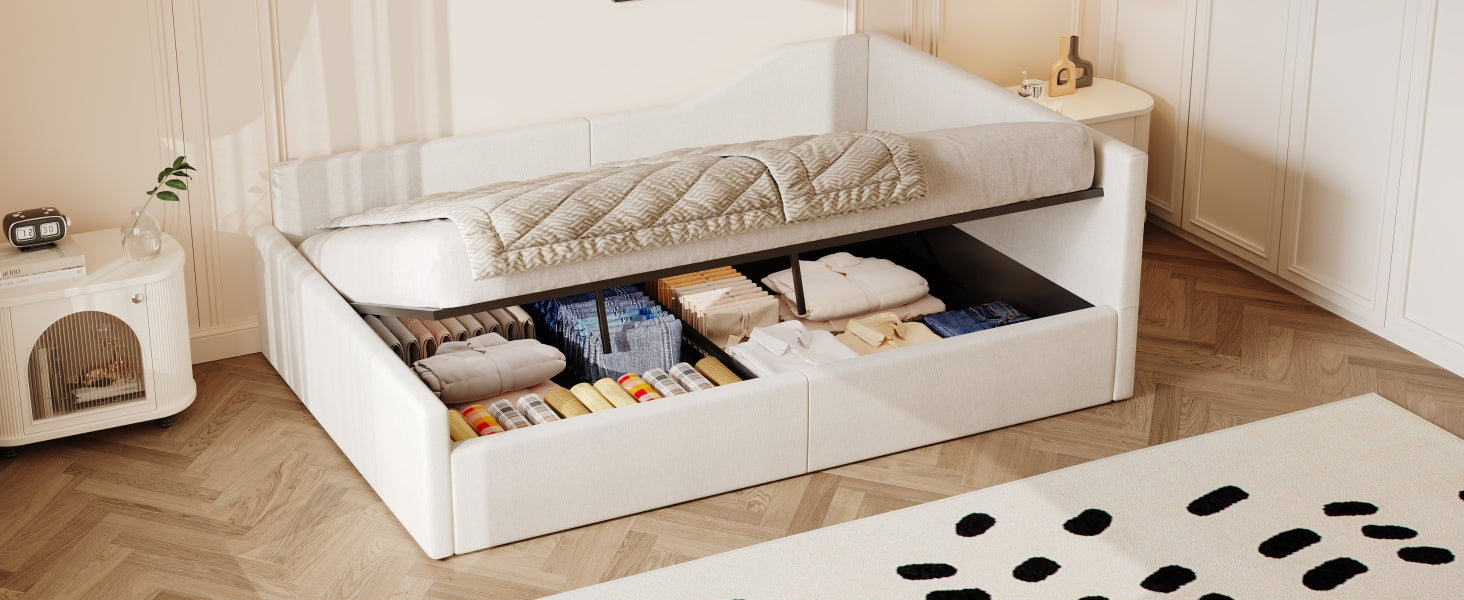Logidon gestoffeerd dagbed 140x200 met opbergruimte beige
