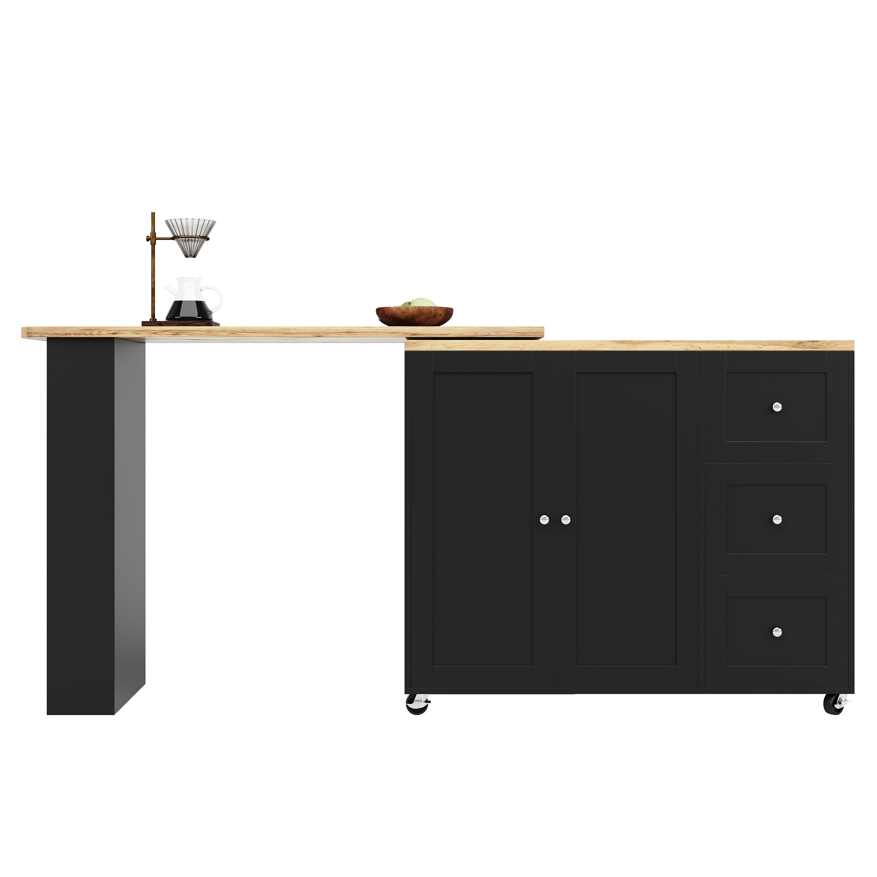 Logidon 360 graden draaibare eettafel zwart 138-209x39x104 met wielen