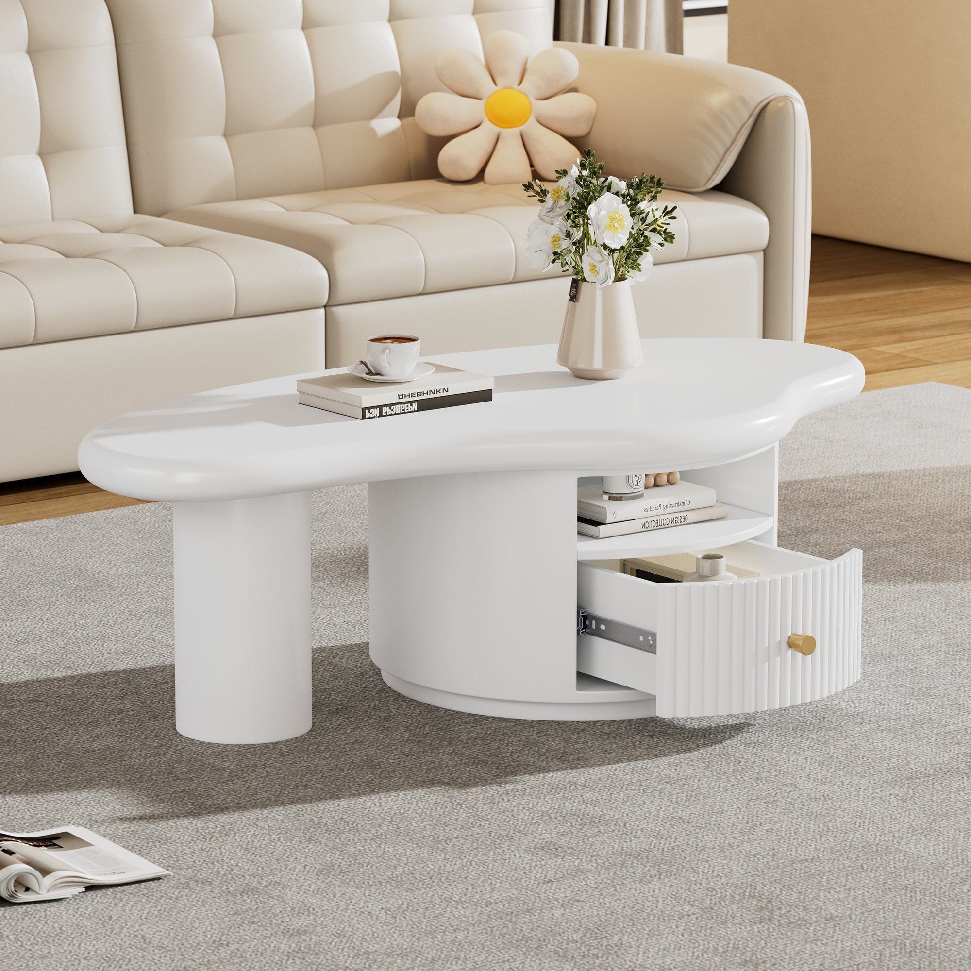 Logidon onregelmatige salontafel in wolkvorm 110x60cm wit