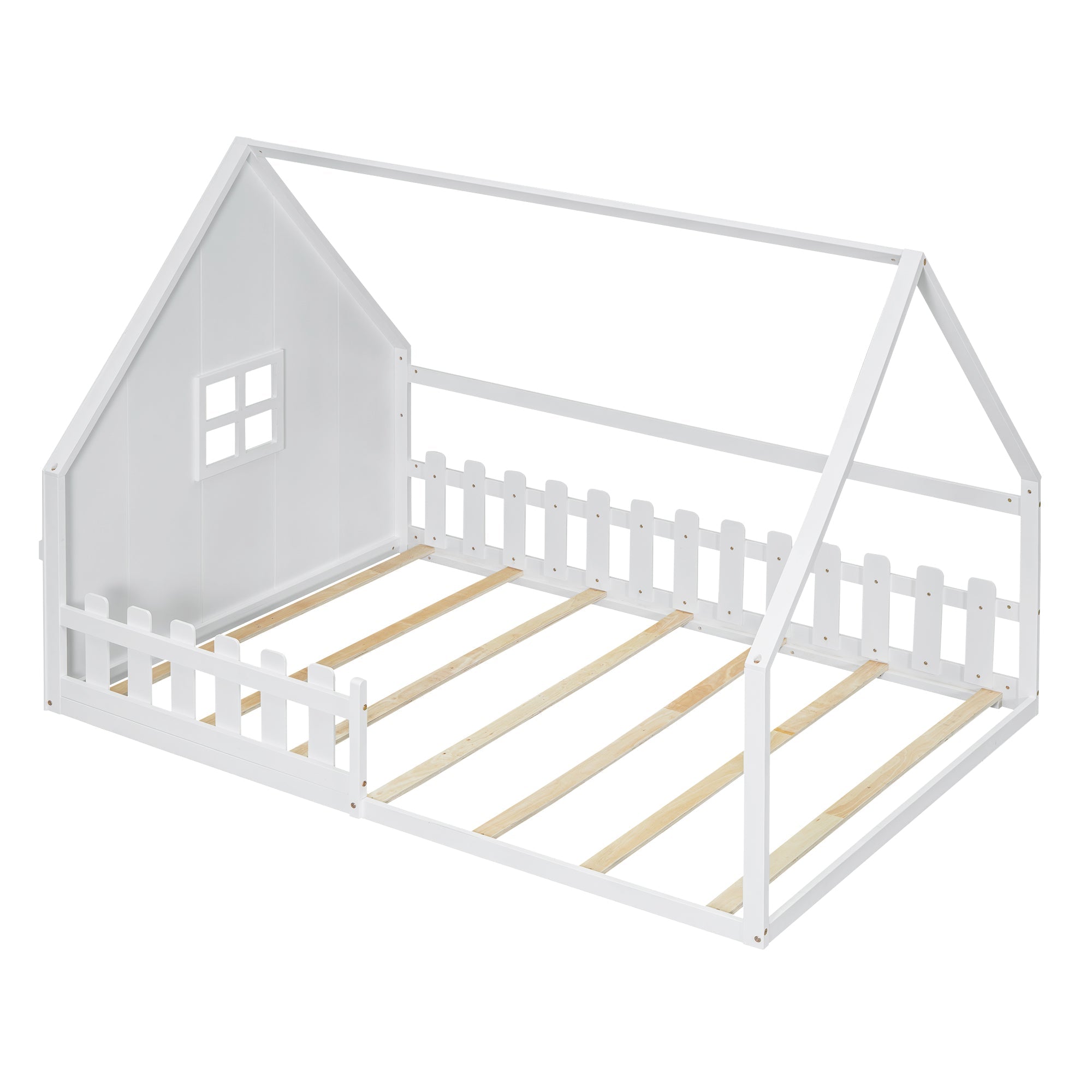 Logidon vlakbed 140x200 cm kinderbed wit grenenhouten huisbar
