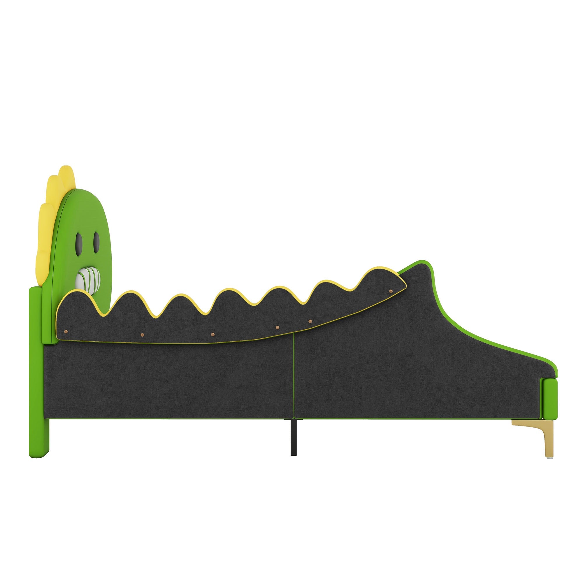Logidon kinderbed 90x200 cm cartoon dinosaurus hoofdeinde kunstleer groen
