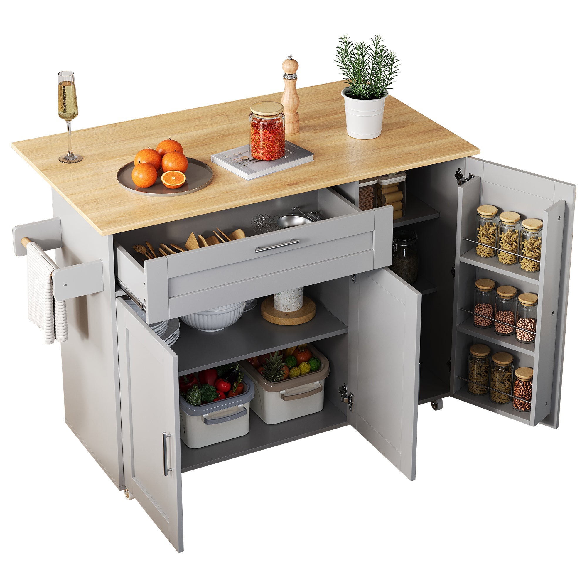 Logidon mobile kitchen table with folding top oak grain