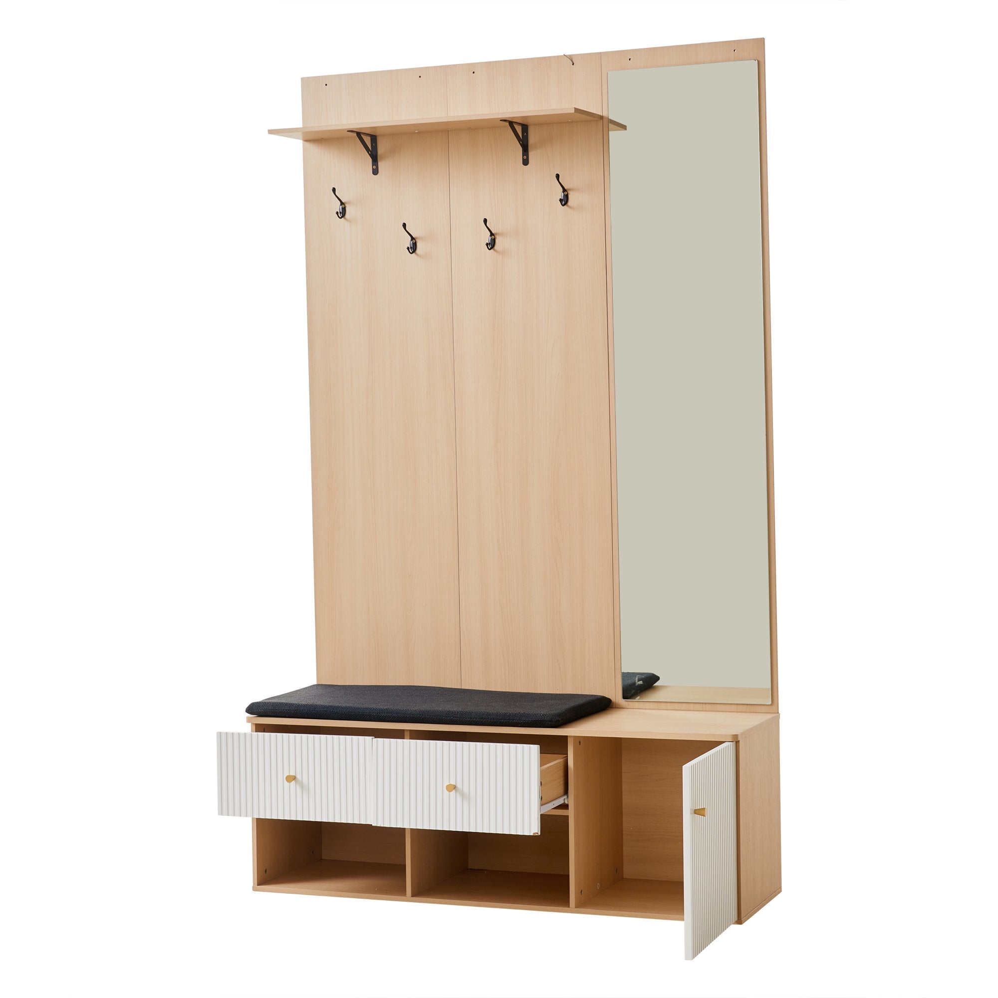 Logidon garderobekast 120x40x200 cm spiegel schoenenbank wit hout
