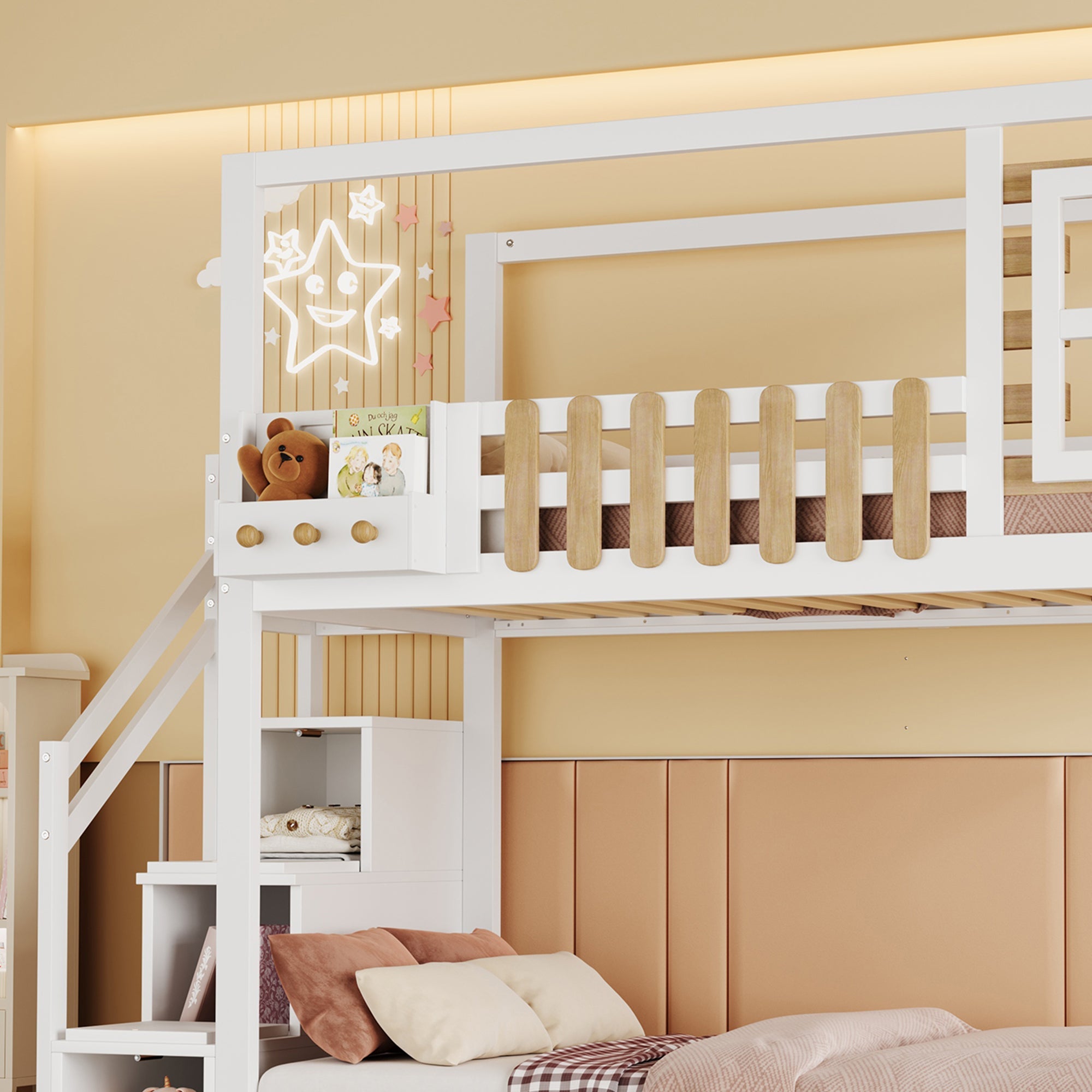 Logidon Bunk Bed With Stairs Window Pine Wood White 90x200 cm