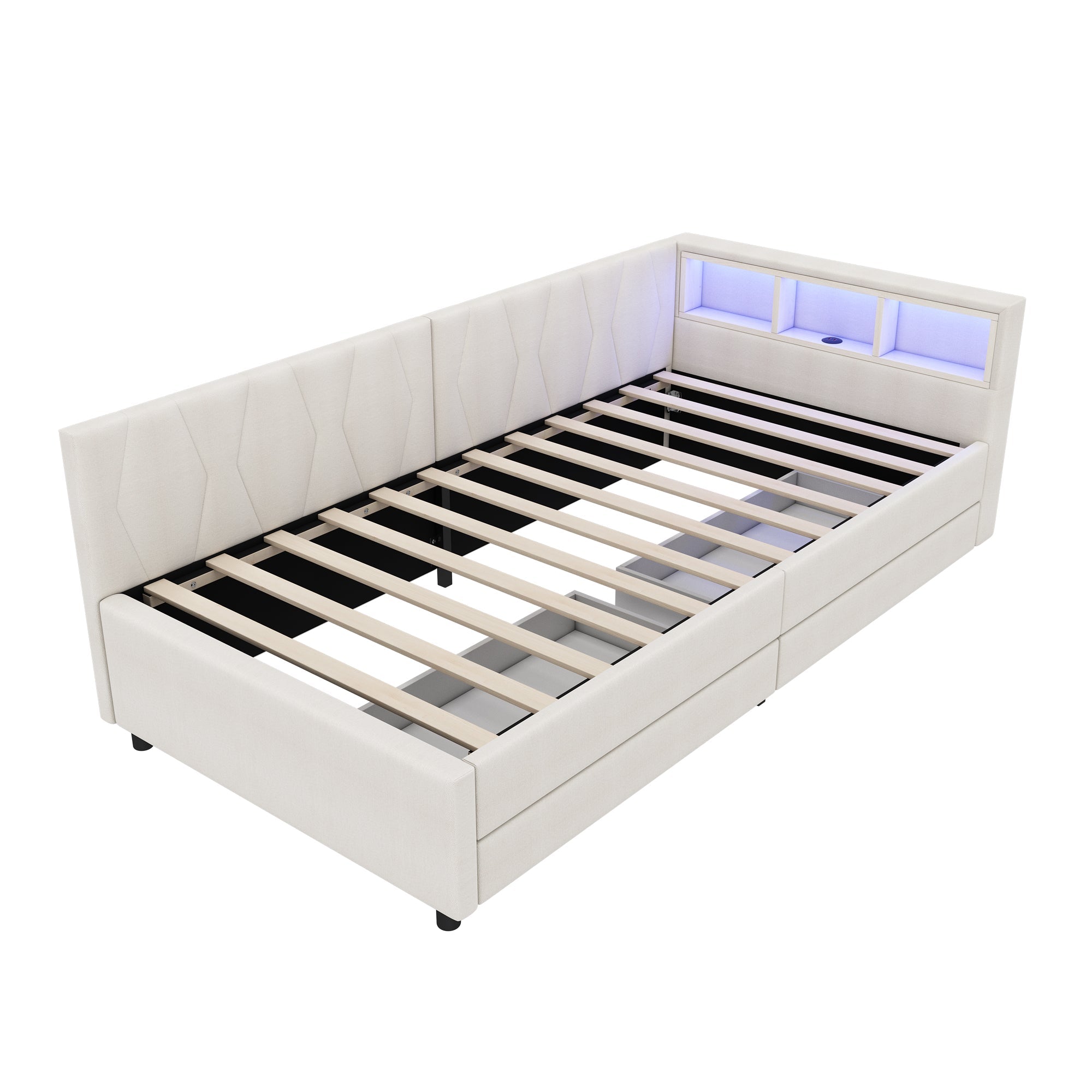 Logidon Dagbed 90x200 cm Beige Slaapbank Opbergvak met USB C LED