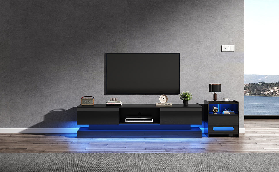 Logidon Zwart Hoogglans TV-meubel 160 CM Met LED 2 Laden