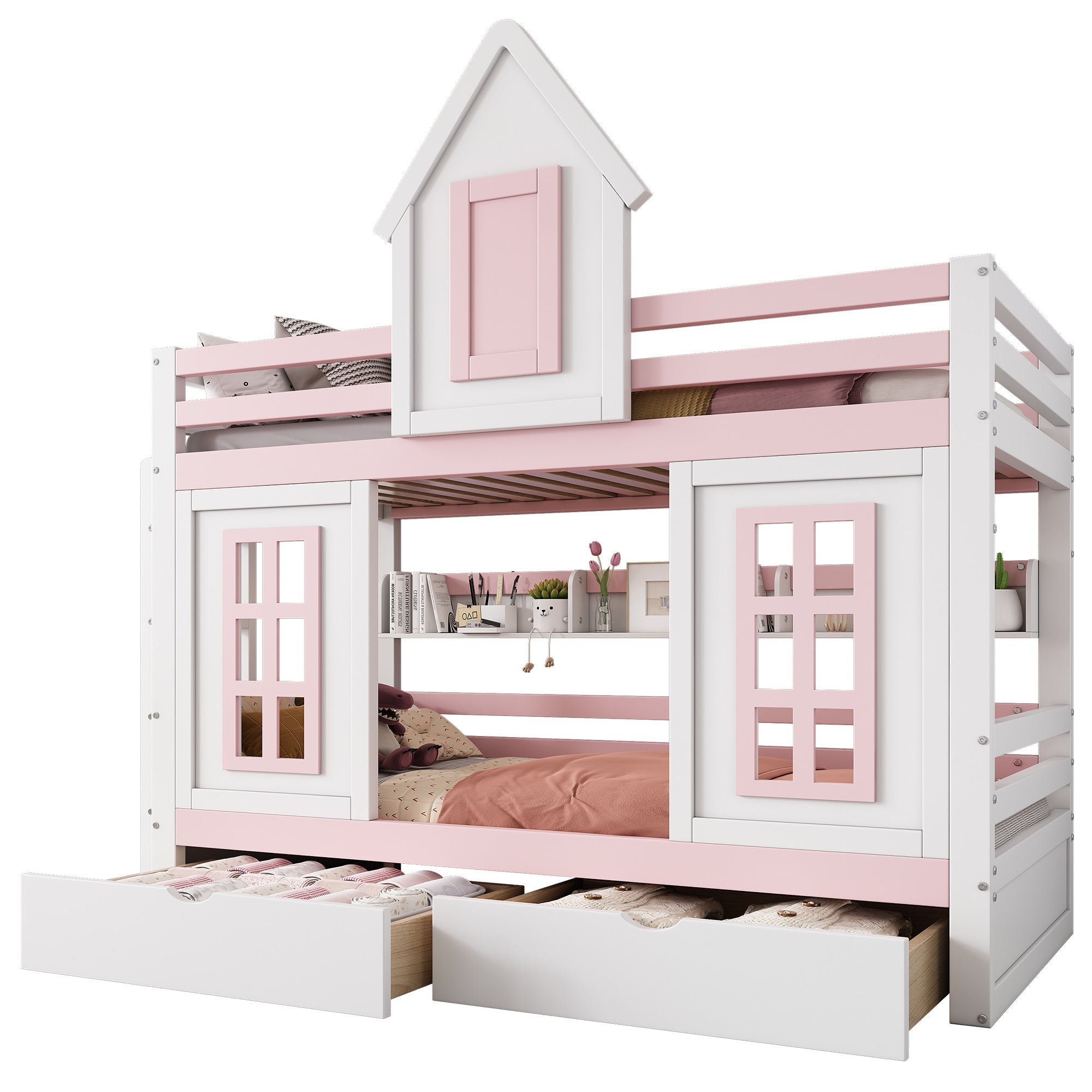 Logidon stapelbed prinsessenbed 90x200 wit roze