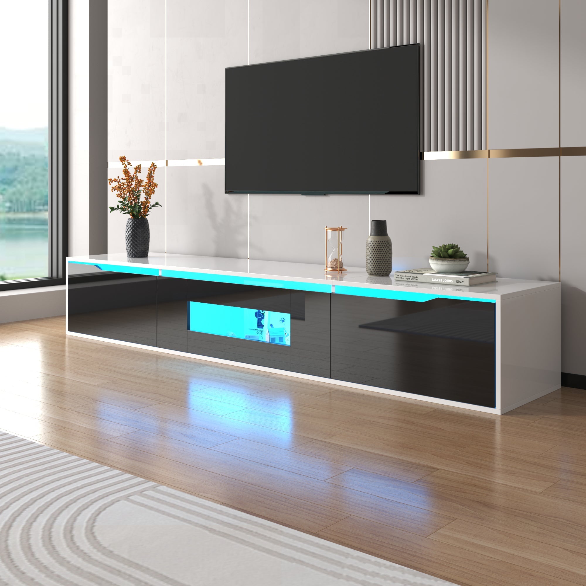 Logidon hoogglans TV-meubel wit met kleurwisselende LED 180 x 35 x 30 cm