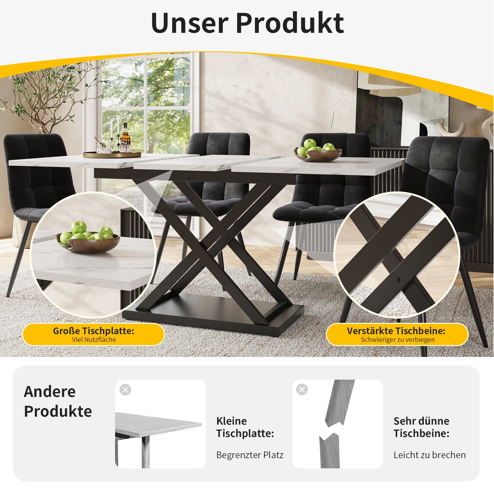 Logidon uitschuifbare eettafel 120-160 x 80 cm wit marmerlook