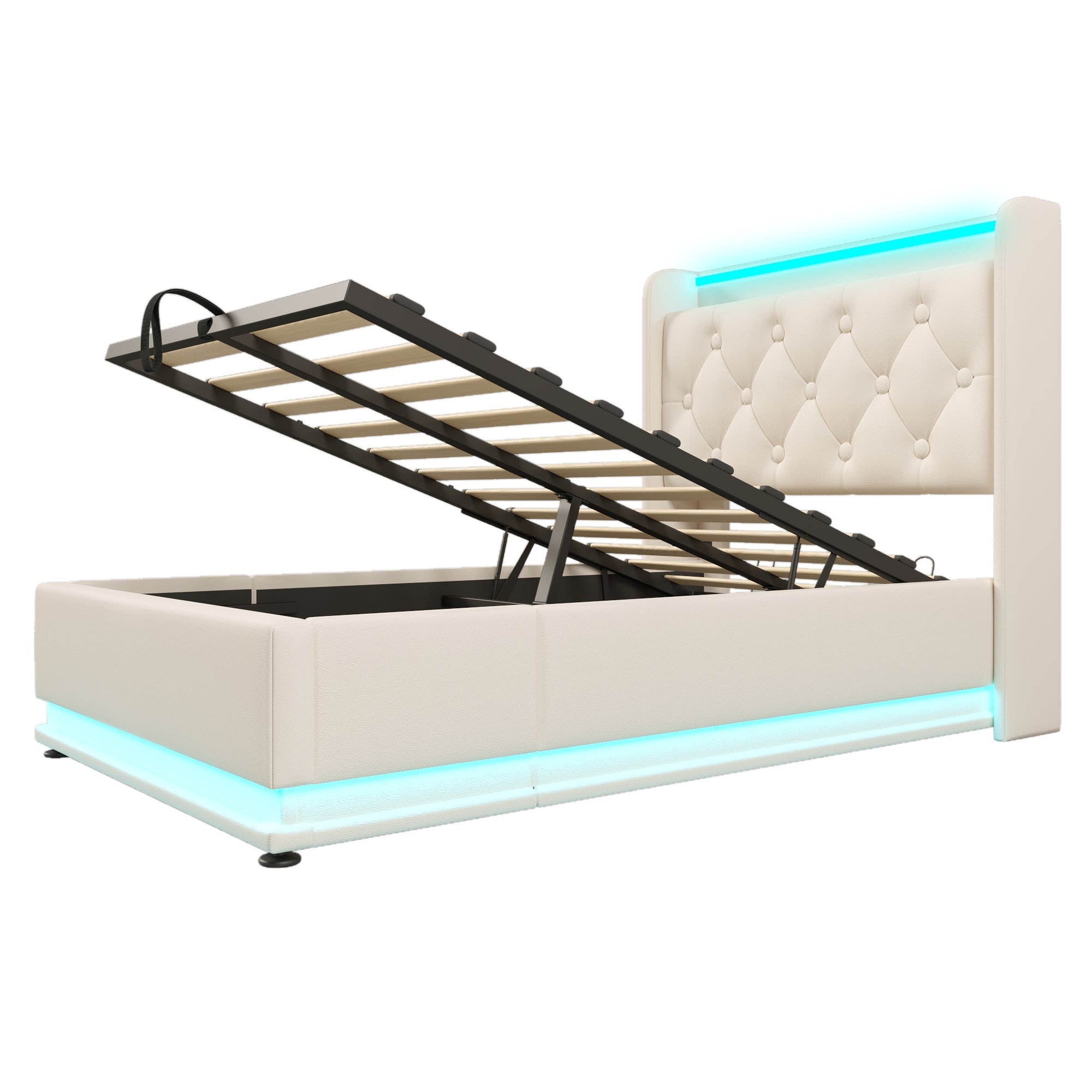 Logidon gestoffeerd bed 90x200 cm wit PU LED USB TypeC oplaadfunctie