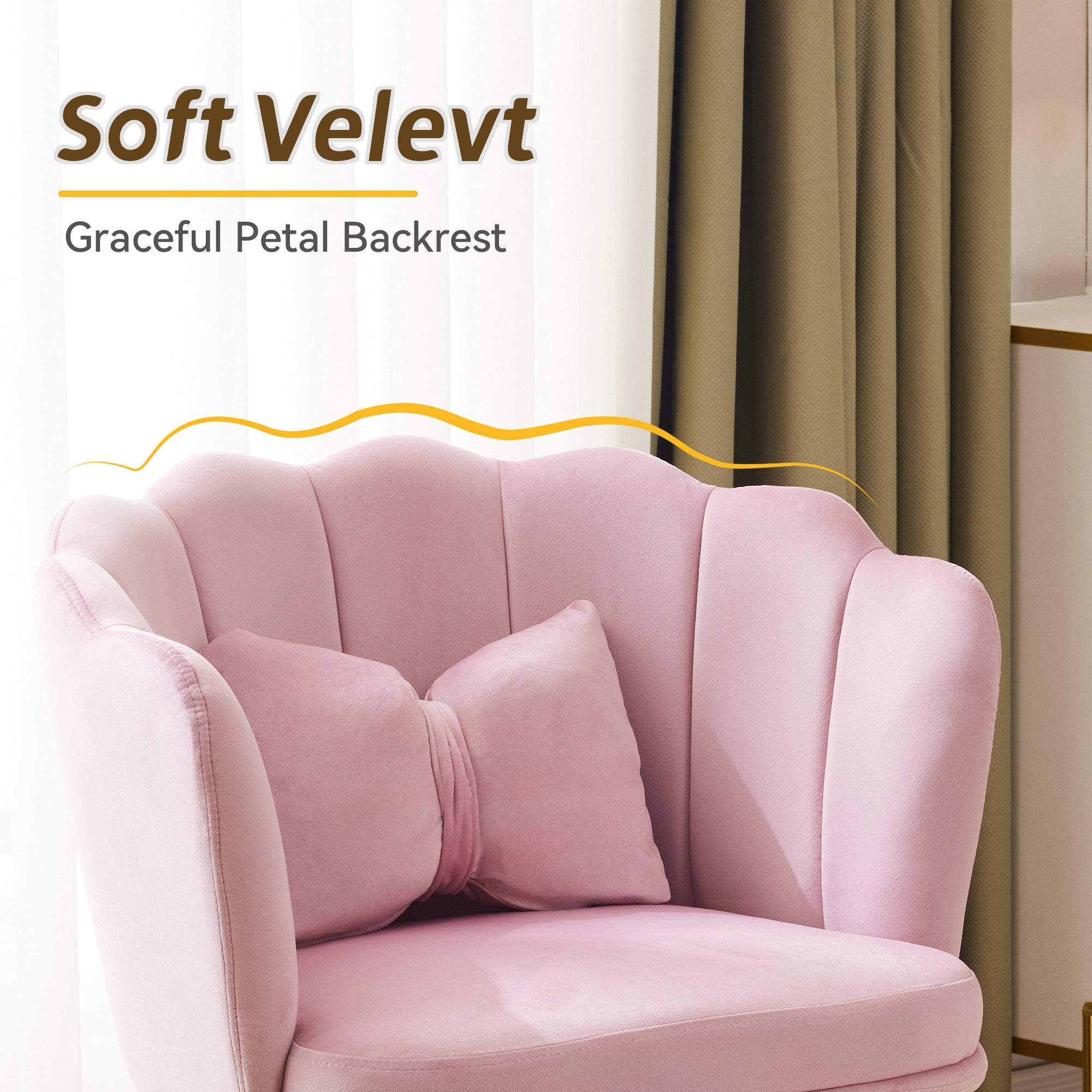 Logidon Set of 4 Pink Velvet Chairs with Petal Backs and Gold Legs