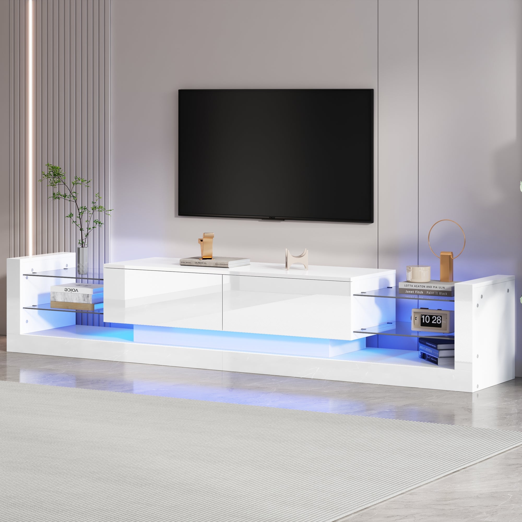 Logidon hoogglans TV-meubel met LED-verlichting 181 cm wit glazen front
