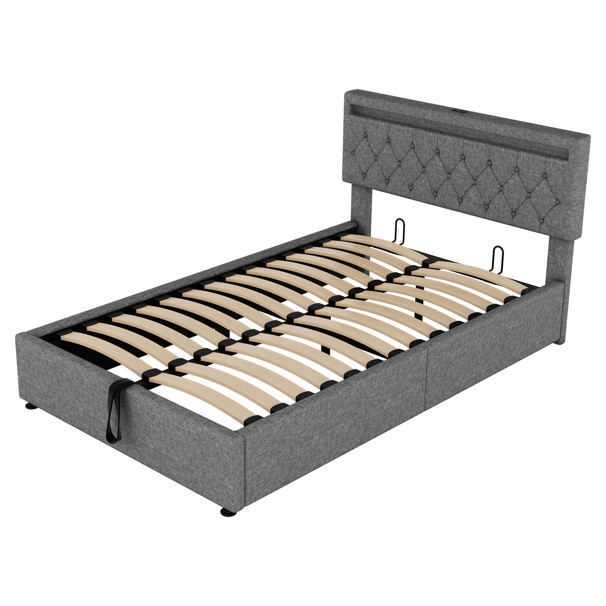 Logidon 140x200 cm gewatteerd bed met sfeerlichtopberger grijs