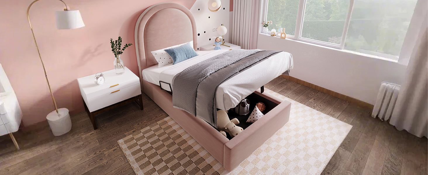 Logidon gestoffeerd bed kinderbed roze 90x200 cm met matras