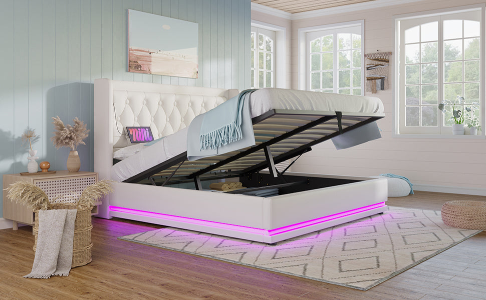 Logidon gestoffeerd bed 180x200 cm wit hydraulische opbergruimte USB C