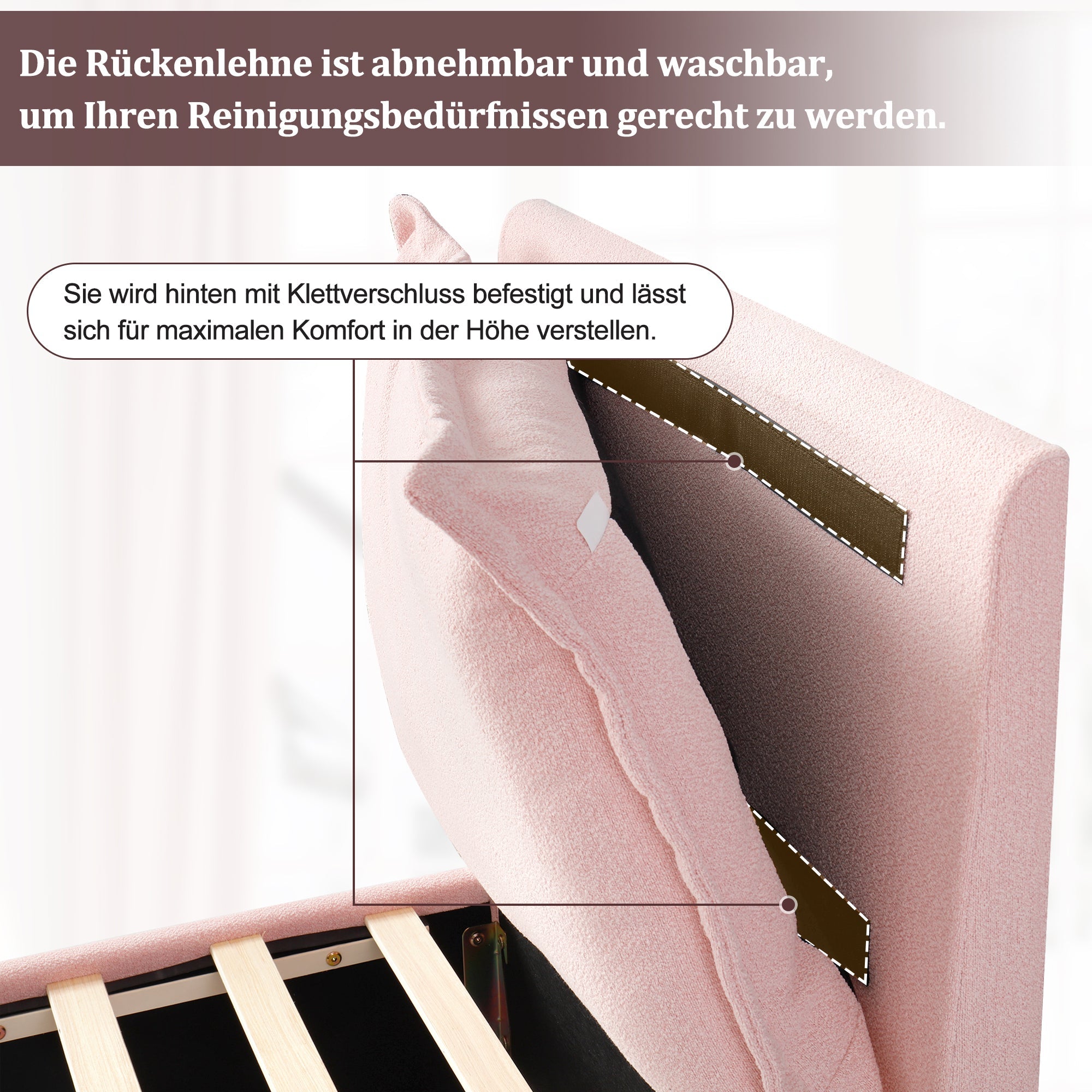 Logidon gestoffeerd bed 90x200 roze chenille met opbergruimte en lattenbodem