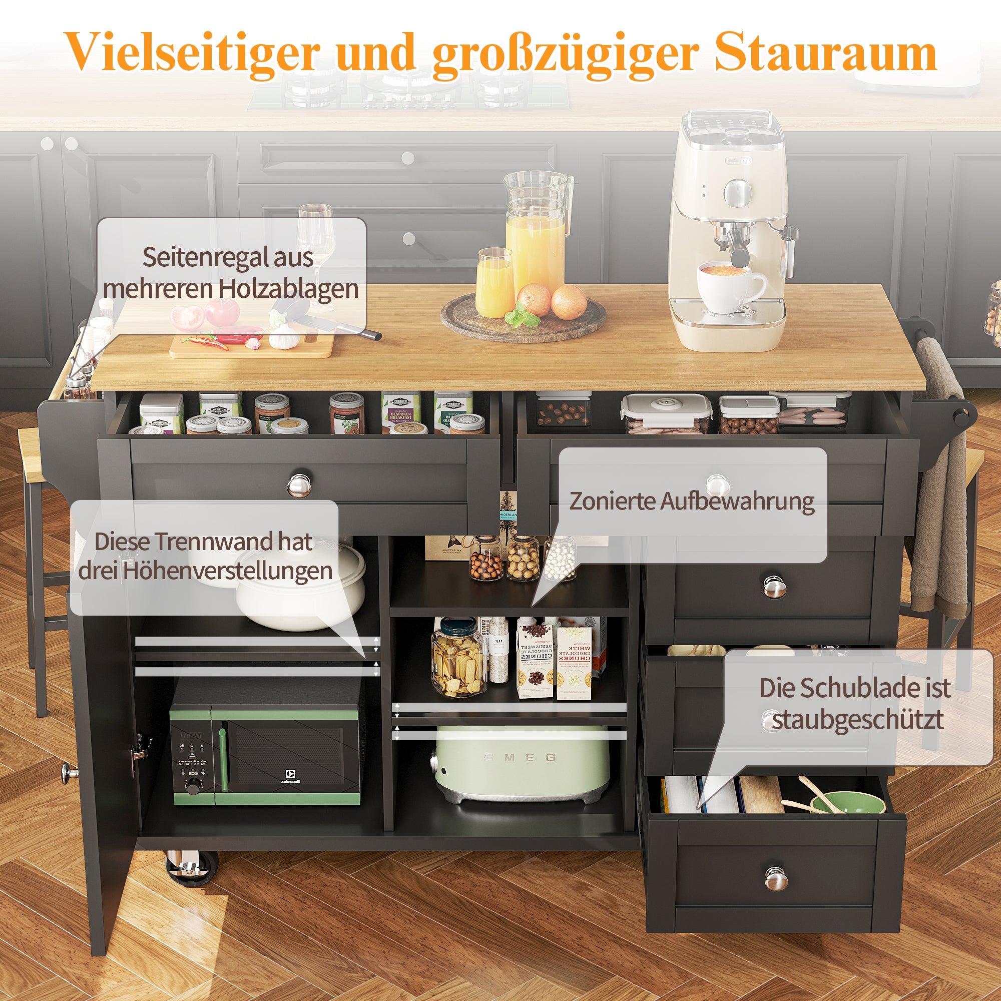 Logidon Restauratiewagen Zwart 134x46x92 cm Mobiel DualUse Design