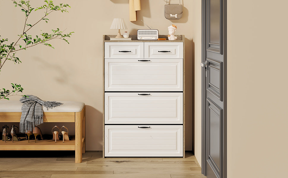 Logidon shoe chest white rotating shoe cabinet 3 flaps 2 drawers