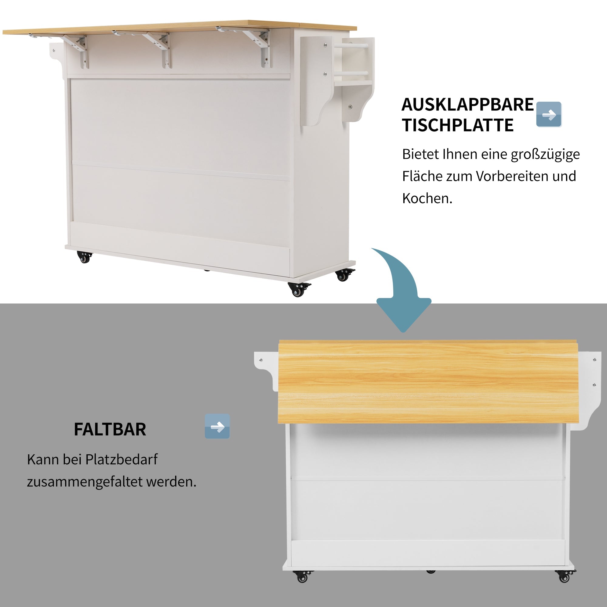 Logidon Dining Room Trolley Sideboard with Folding Table White/Natural Wood