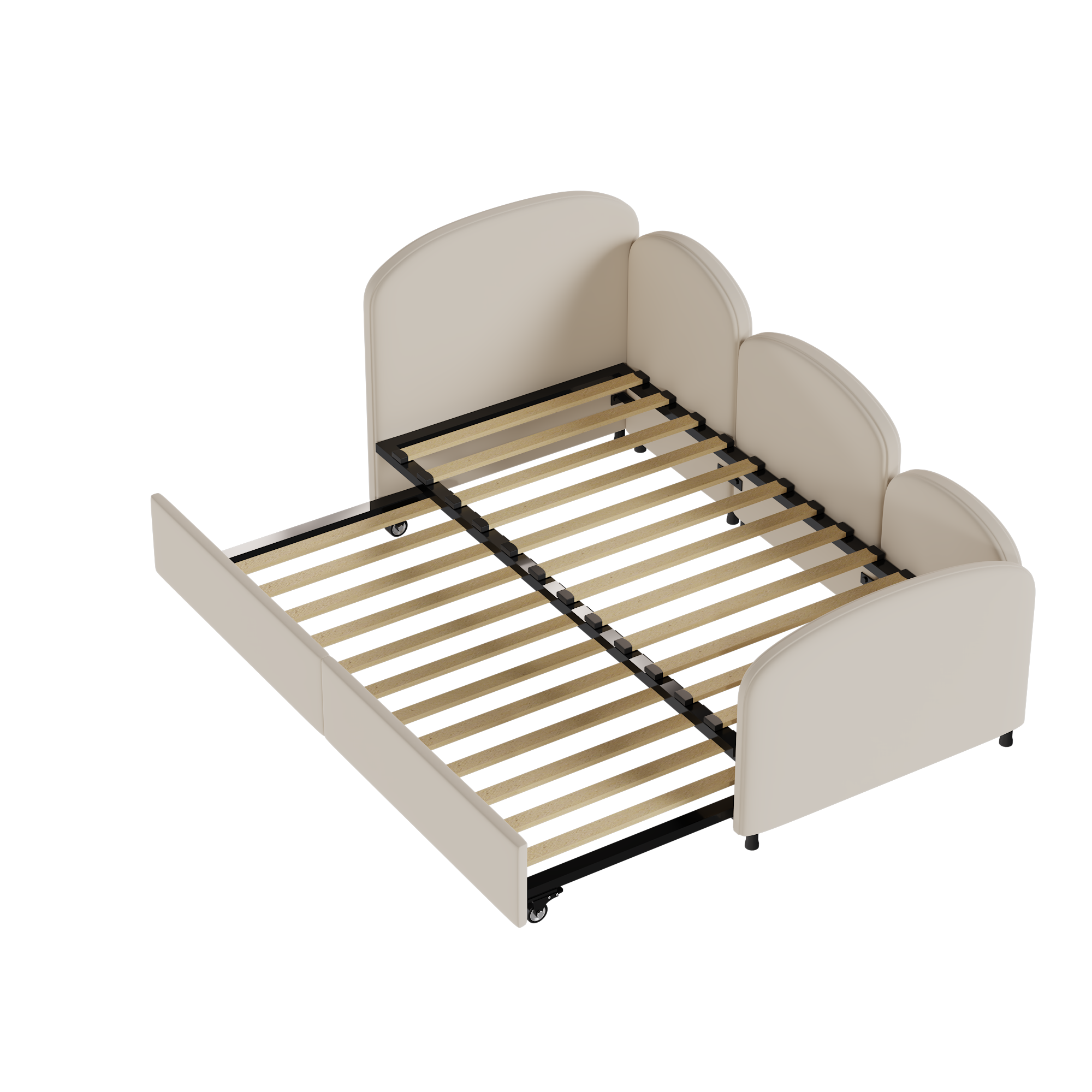 Logidon 2-persoonsbed, gestoffeerd met lades fluweelbeige