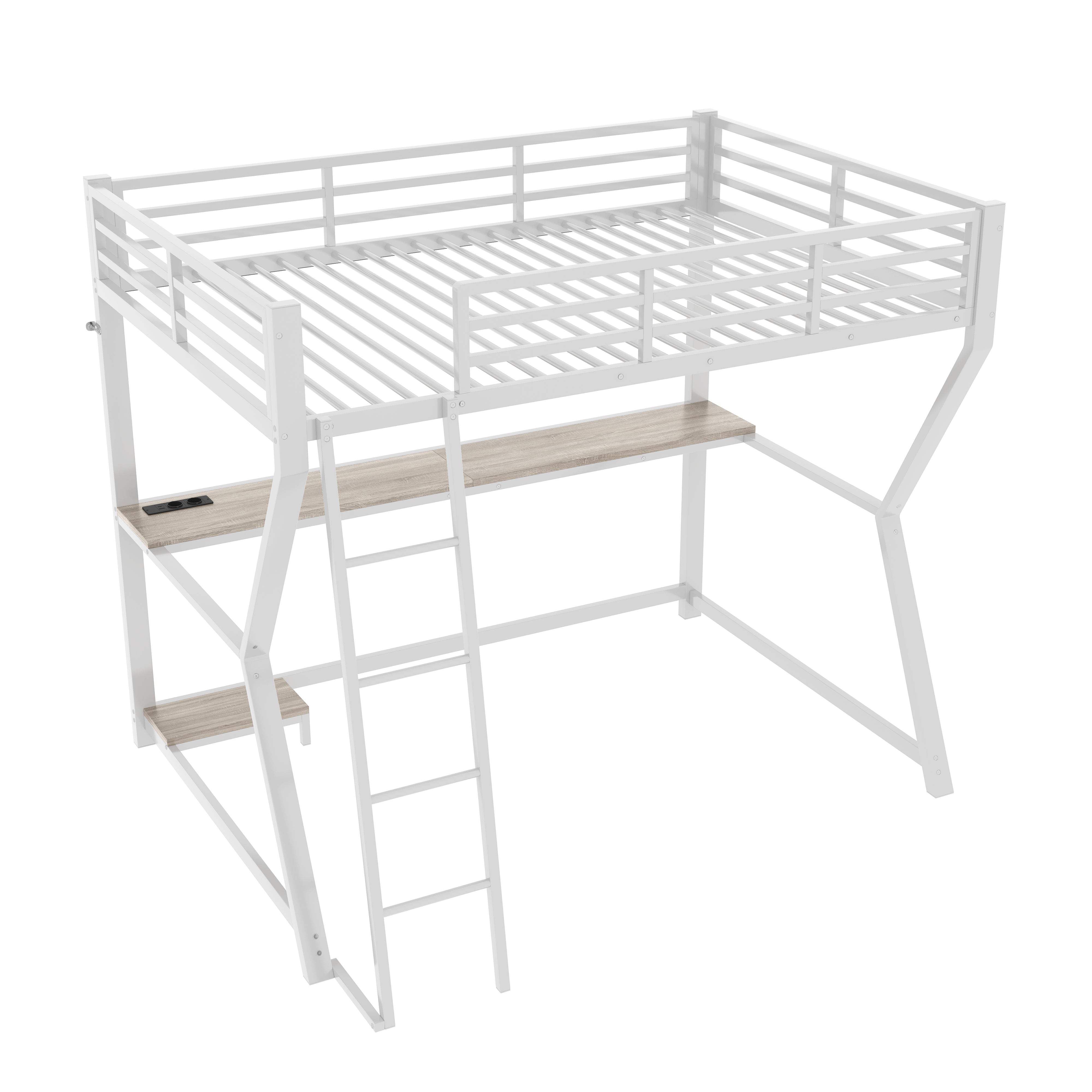 Logidon loft bed 90x200 with LED lighting and computer console white