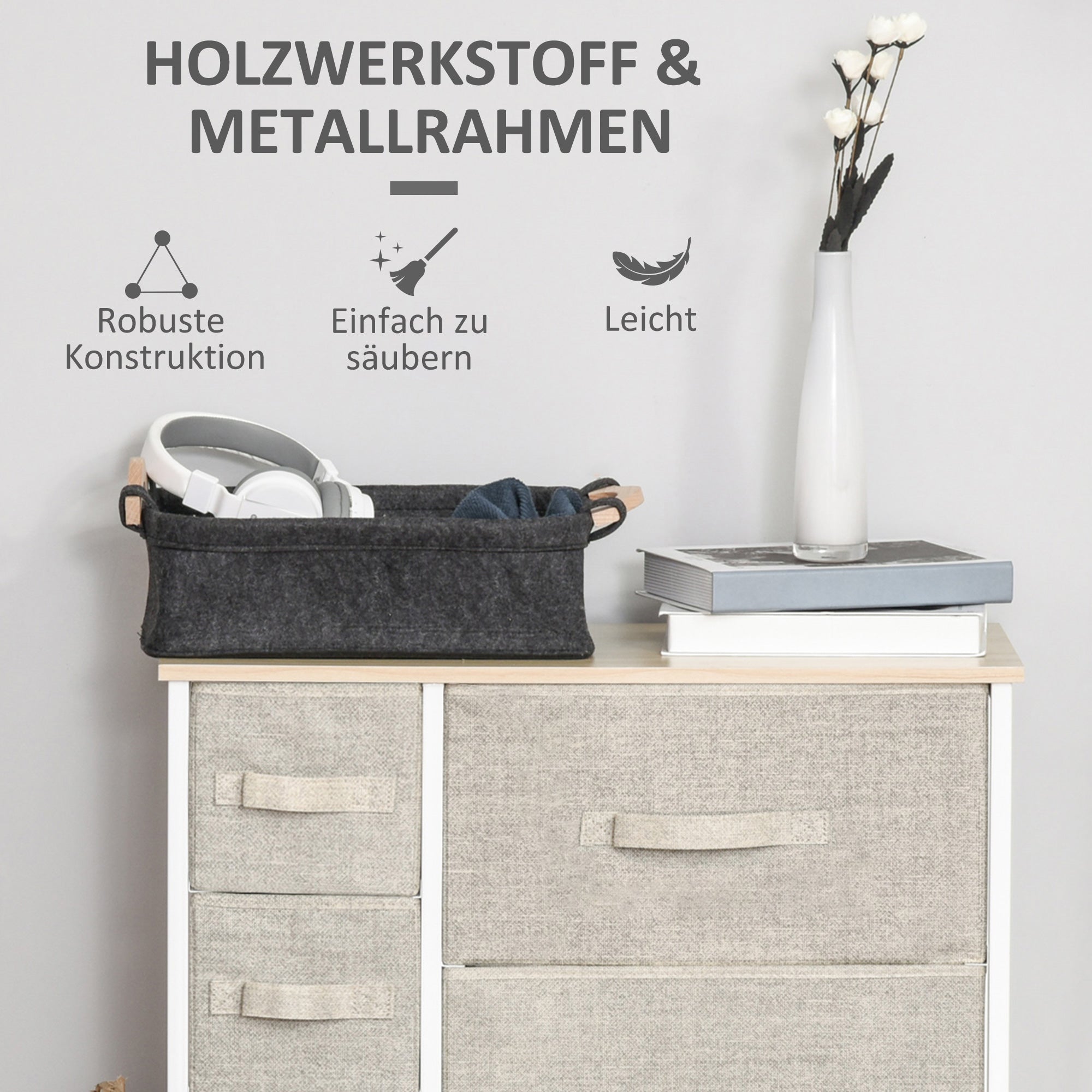 Logidon ladekast 7 stoffen lades lichtgrijs 63,5x30x71 cm