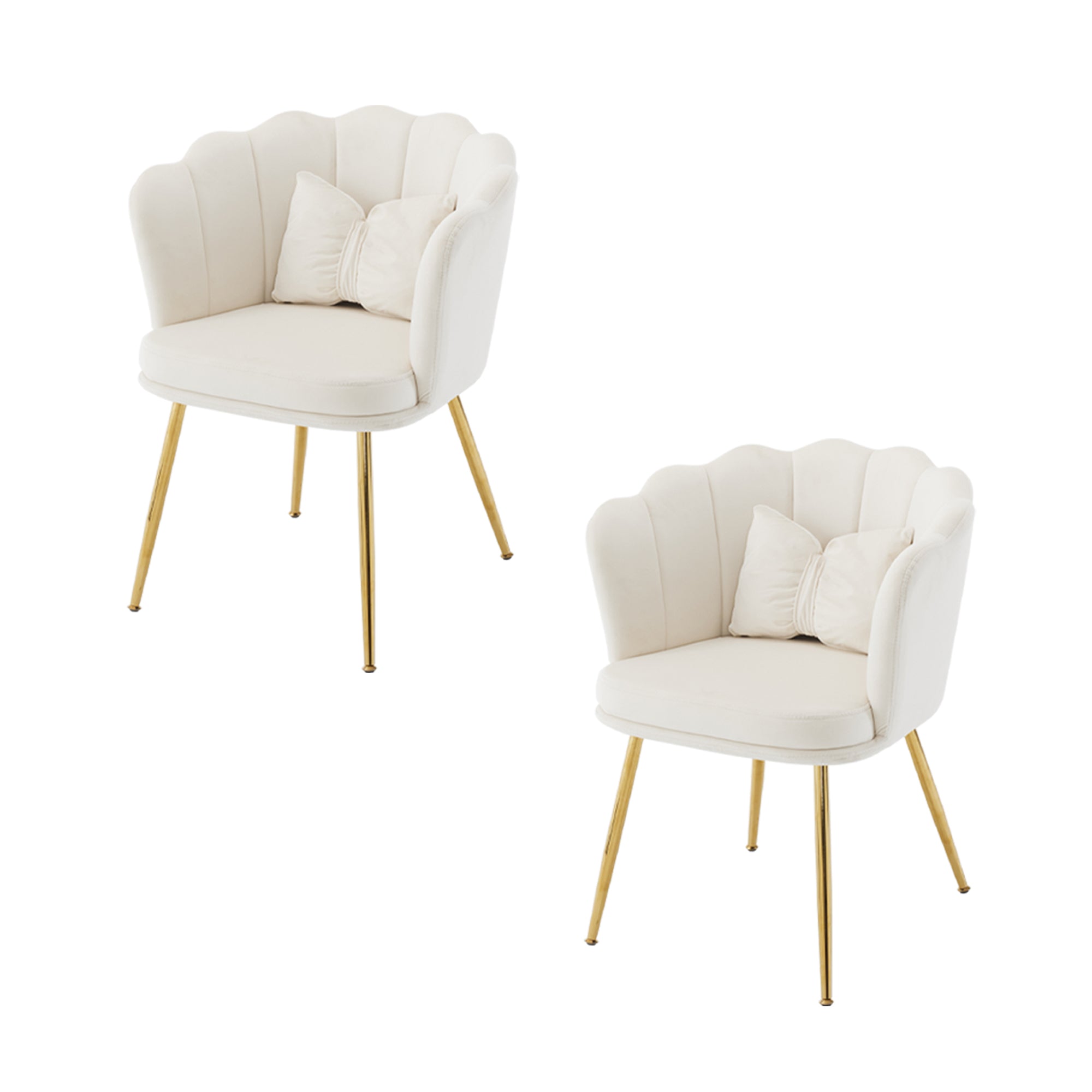 Logidon set van 2 fluwelen stoelen met beige bloemblaadjes en gouden poten