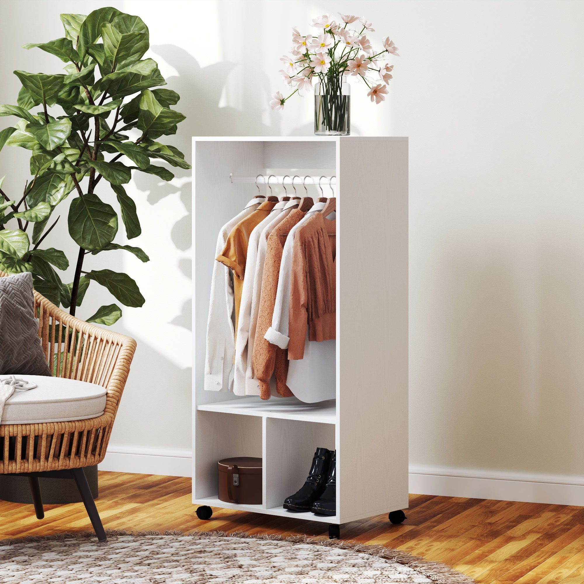 Logidon Mobile Wardrobe White 60x40x127 cm With Shelf And Wheels